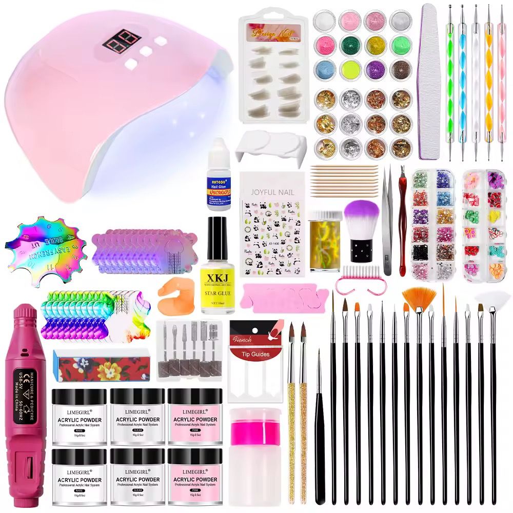 Acrylic Powder Manicure Full Set Fast Dry Glitter Nail Dipping Powder for Nail Decoration Pink Model Number With Nail Lamp_3