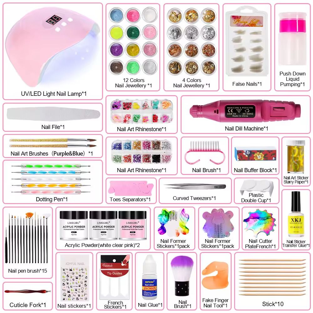Acrylic Powder Manicure Full Set Fast Dry Glitter Nail Dipping Powder for Nail Decoration Pink Model Number With Nail Lamp_1