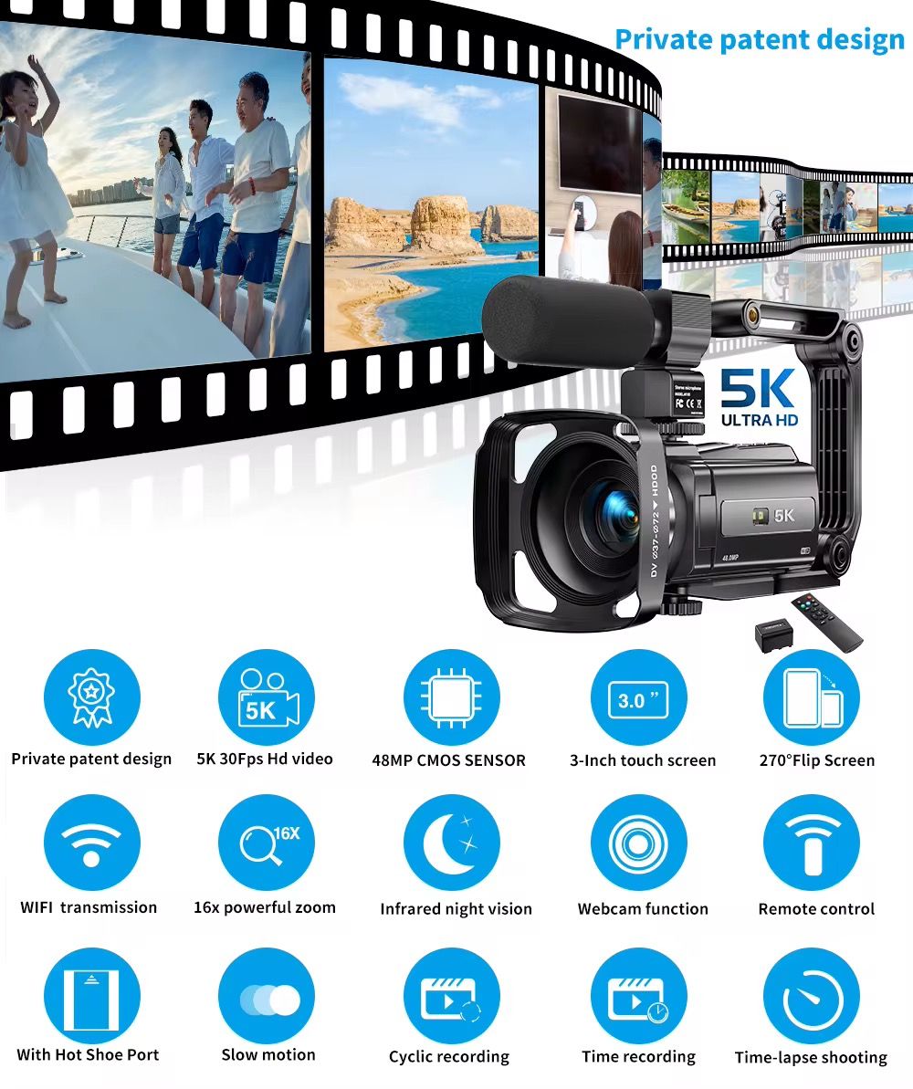 Sonida Professional 5K Video Camera Full HD 3.0 Inch Camcorder with 16X 48.0 Mega Digital Dslr Handy Vlog 3.0 Inch HDV 4.8_1