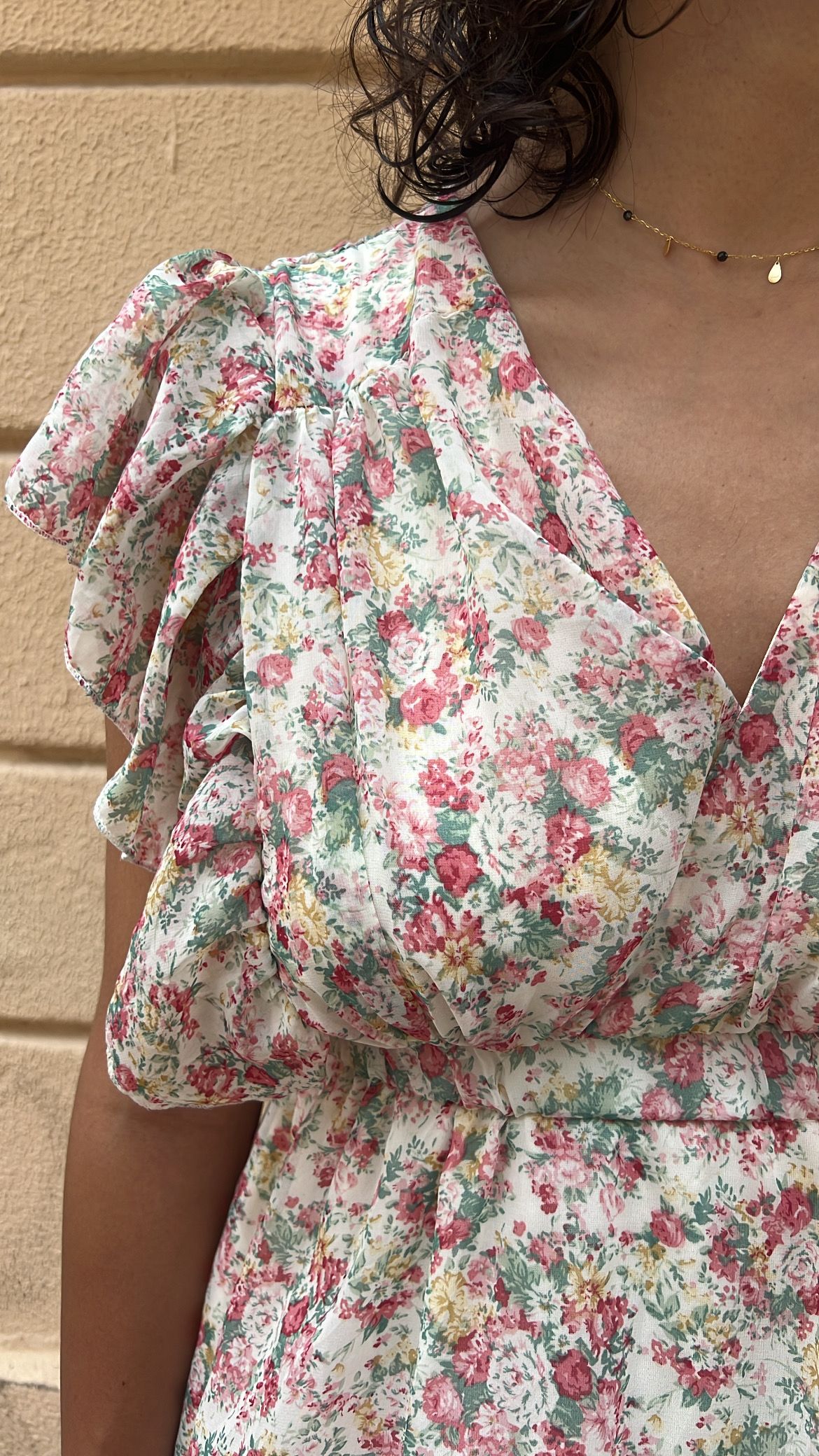 Floral Print Mini Dress with Ruffle Sleeves_1