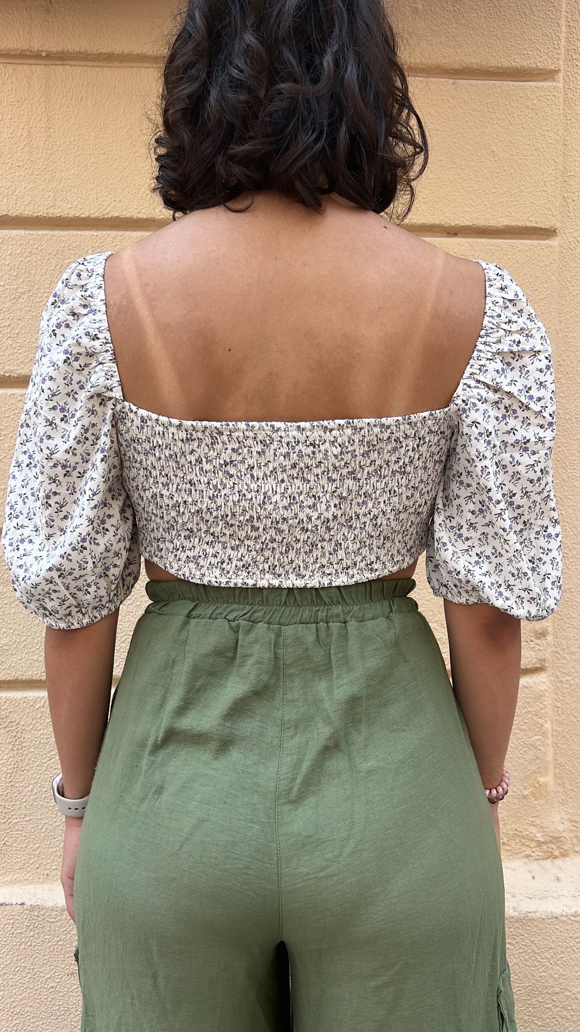 Floral Print Smocked Crop Top _2