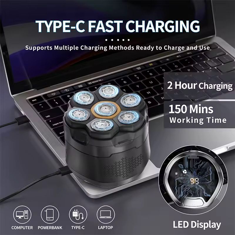 Komingdon Upgraded 7D Rotating Electric Shaver Magnetic Floating Heads Beadr Hair Razor Hypoallergenic Head Shavers for Bald Men_2