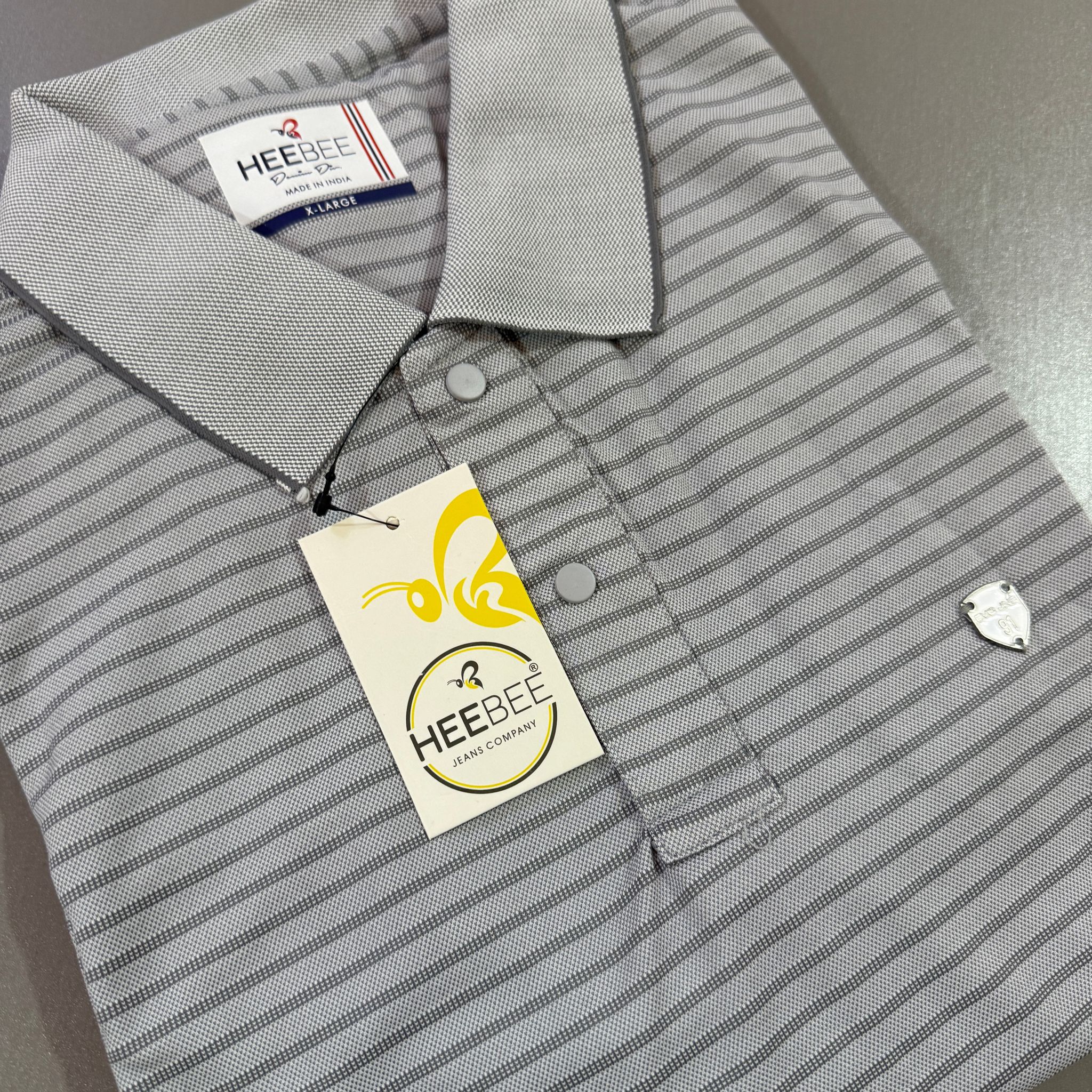 HEEBEE HORIZONTAL STRIPPED POLO SHIRT -  GREY_1