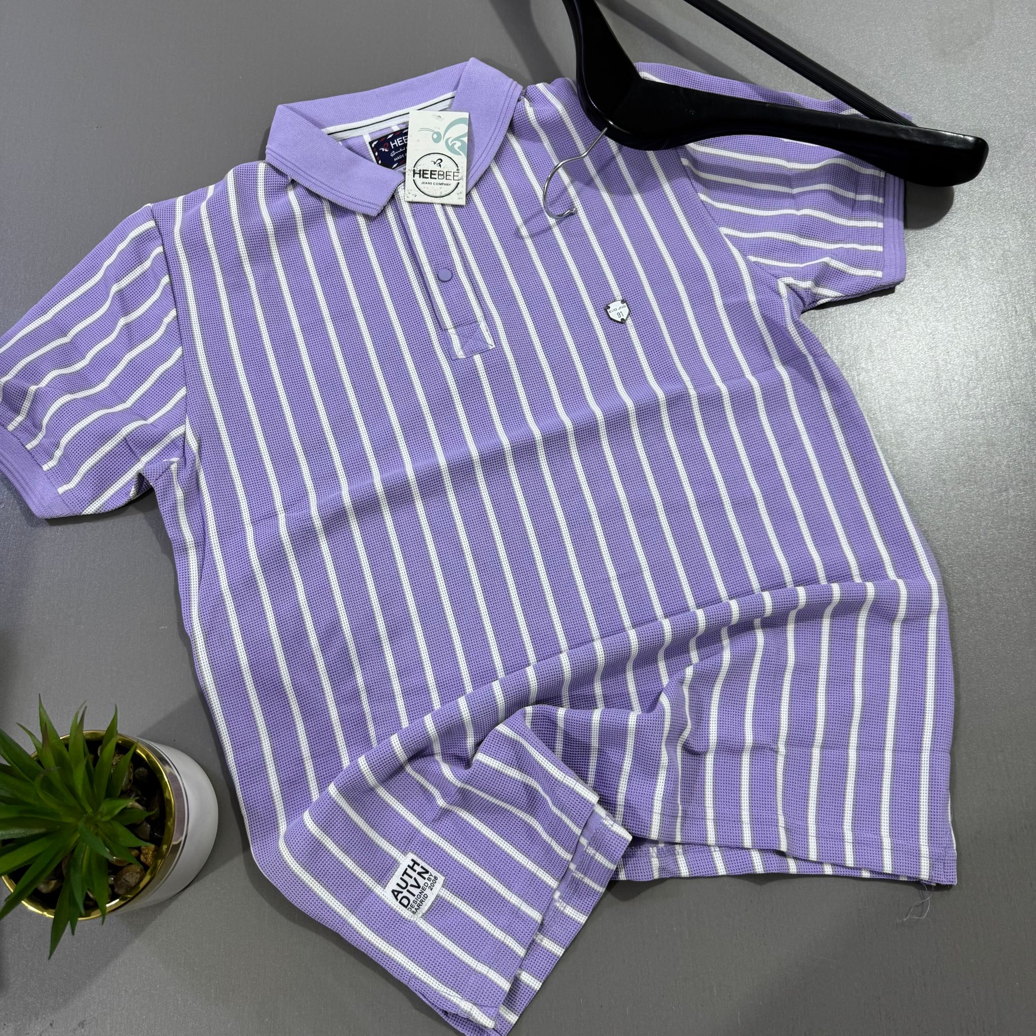HEEBEE VERTICAL SPRIPPED POLO SHIRT -  PURPLE_0