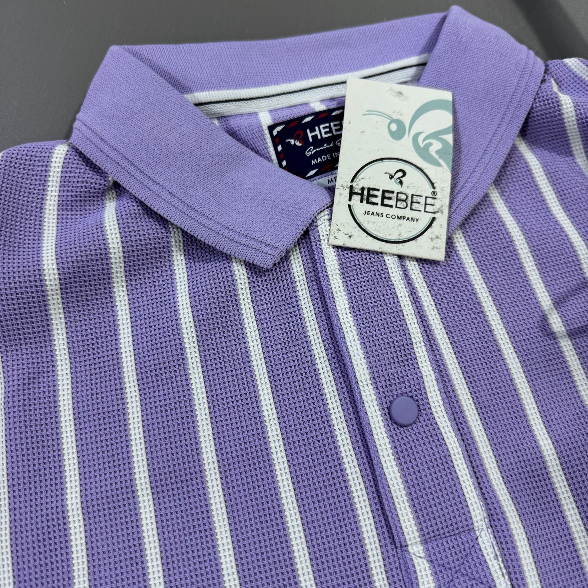HEEBEE VERTICAL SPRIPPED POLO SHIRT -  PURPLE_1