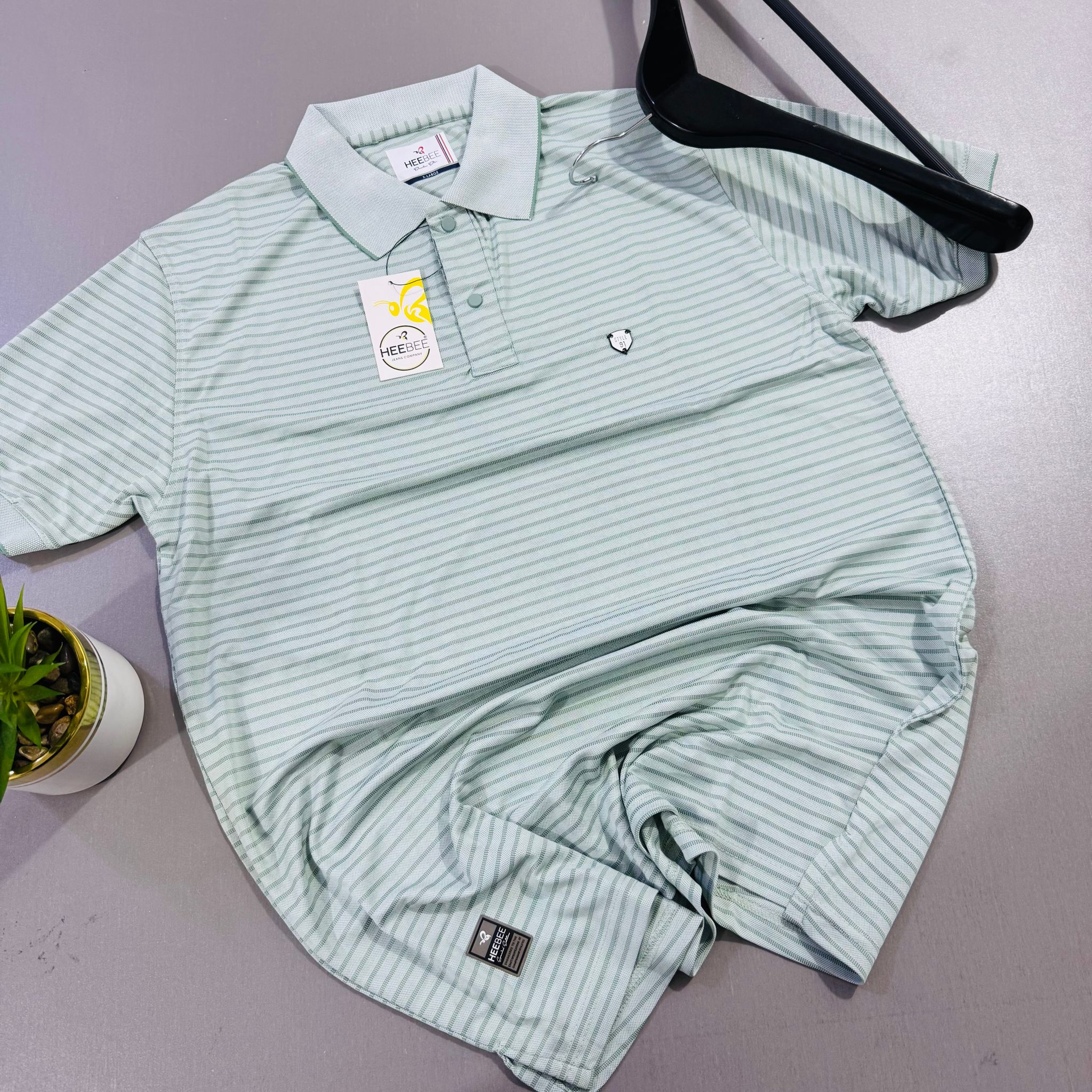 HEEBEE HORIZONTAL STRIPPED POLO SHIRT -  MINT GREEN_0
