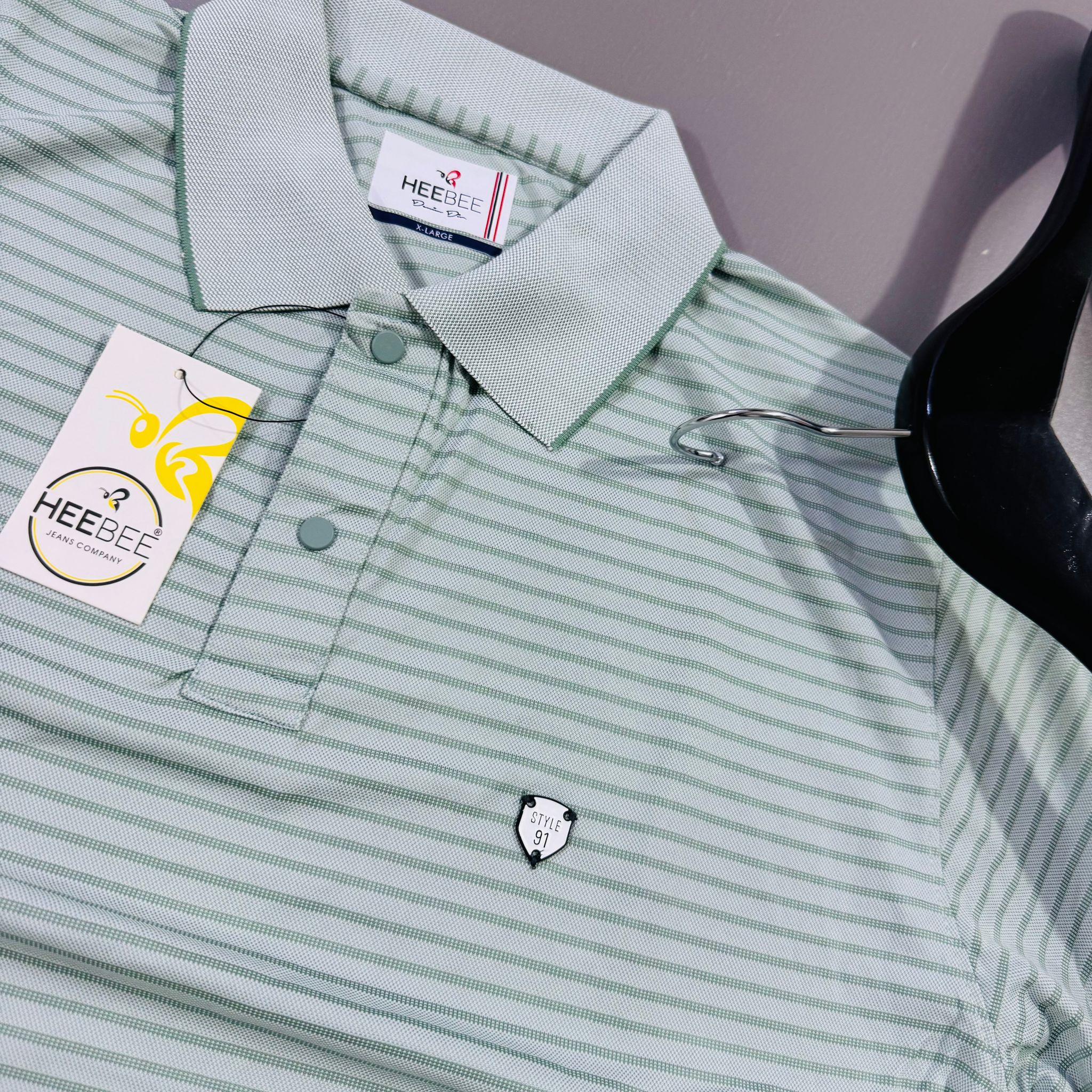 HEEBEE HORIZONTAL STRIPPED POLO SHIRT -  MINT GREEN_1