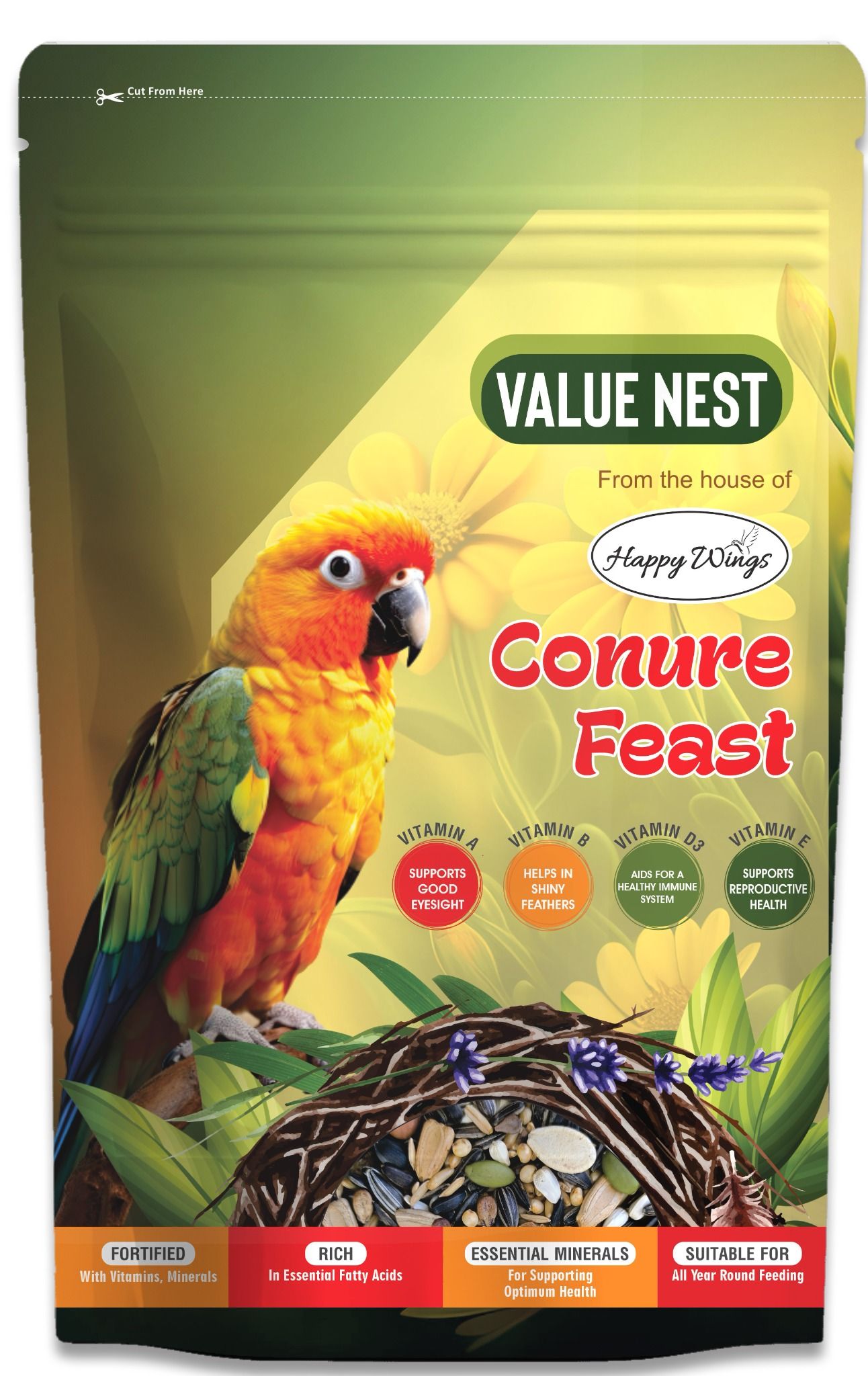 Happy Wings Premium Bird Food for Conure 500 GR_0