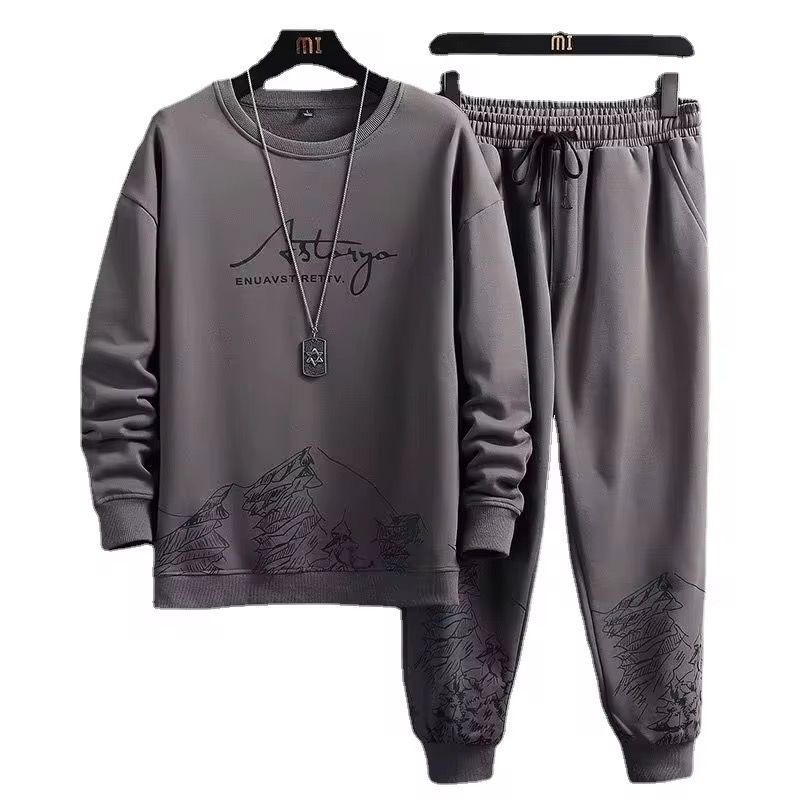 Printed Thin Type Hoodie Men's 2023 Spring and Autumn Korean Version of the New Crewneck Loose Top Chic Men's Sports Suit_3