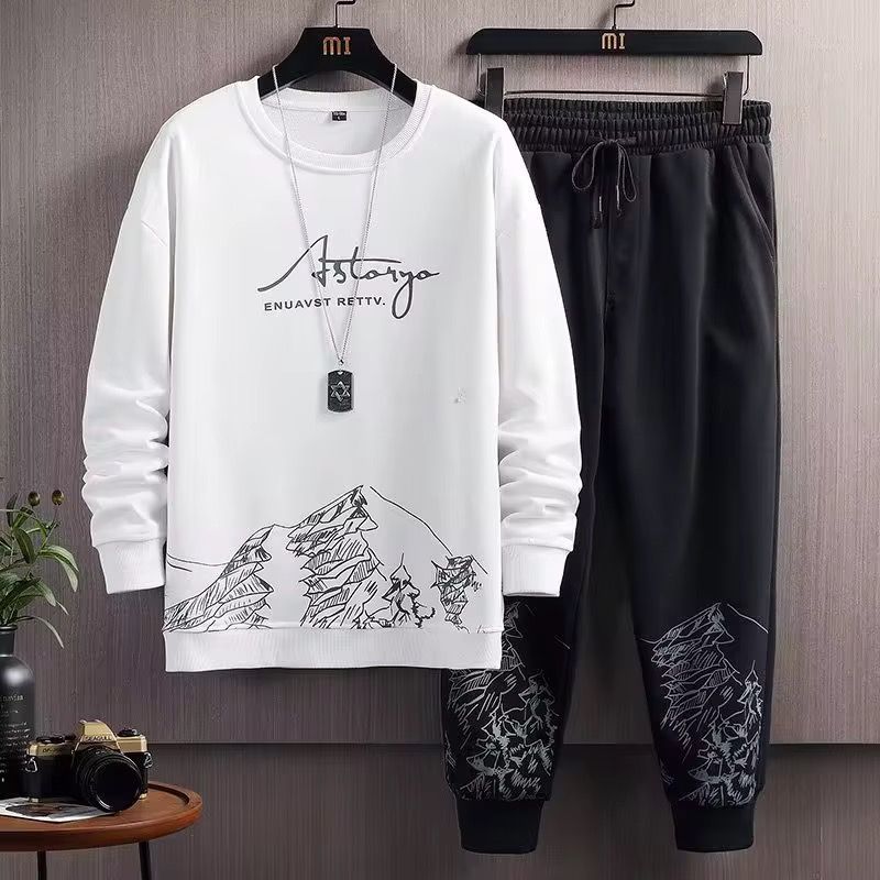 Printed Thin Type Hoodie Men's 2023 Spring and Autumn Korean Version of the New Crewneck Loose Top Chic Men's Sports Suit_1