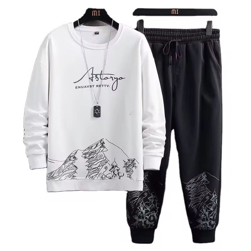 Printed Thin Type Hoodie Men's 2023 Spring and Autumn Korean Version of the New Crewneck Loose Top Chic Men's Sports Suit_0