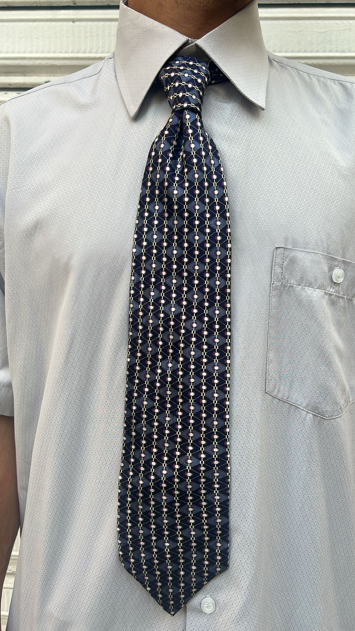 Navy Blue Geometric Pattern Tie_1