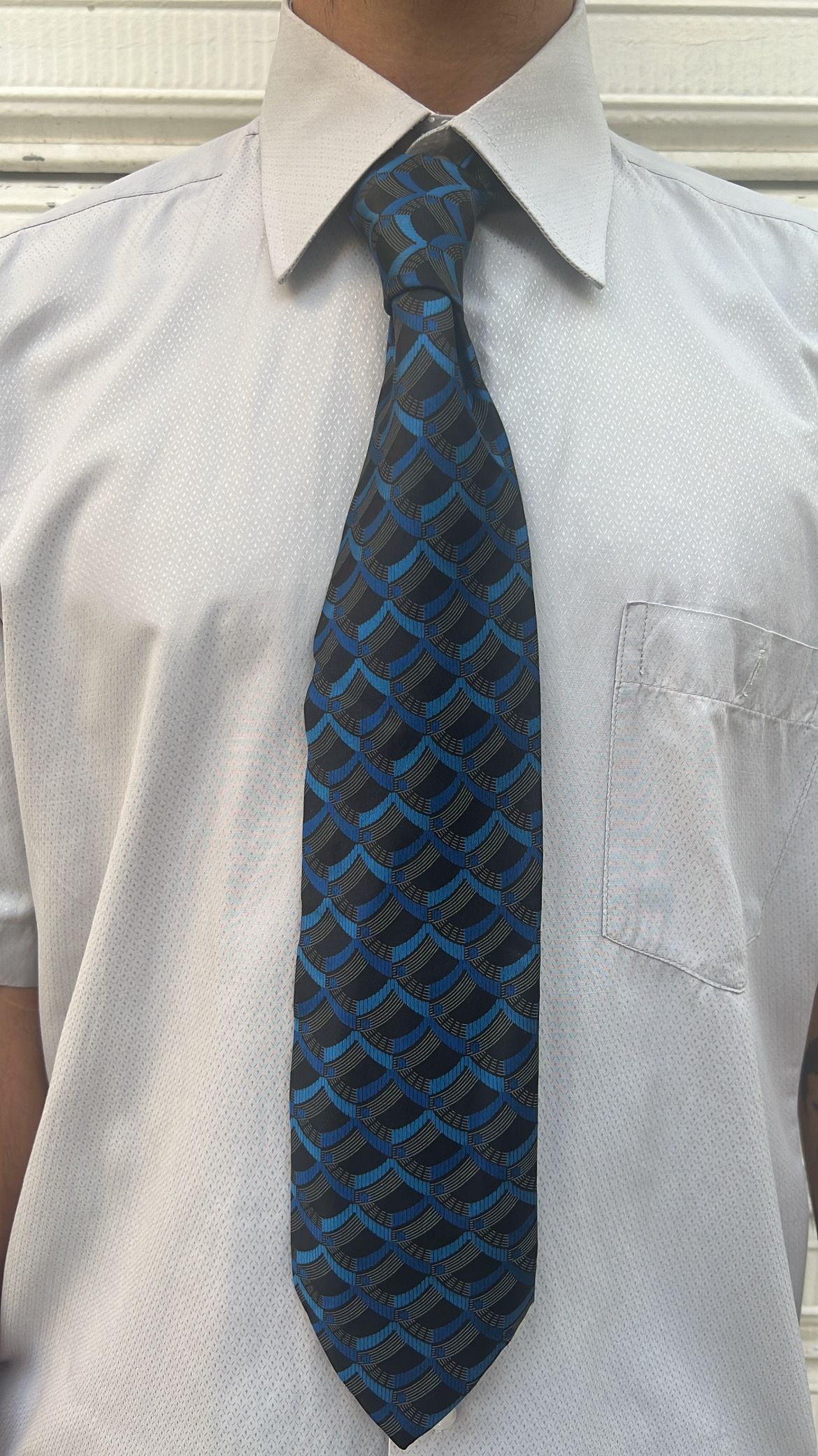  Black & Blue Geometric Pattern Tie_1