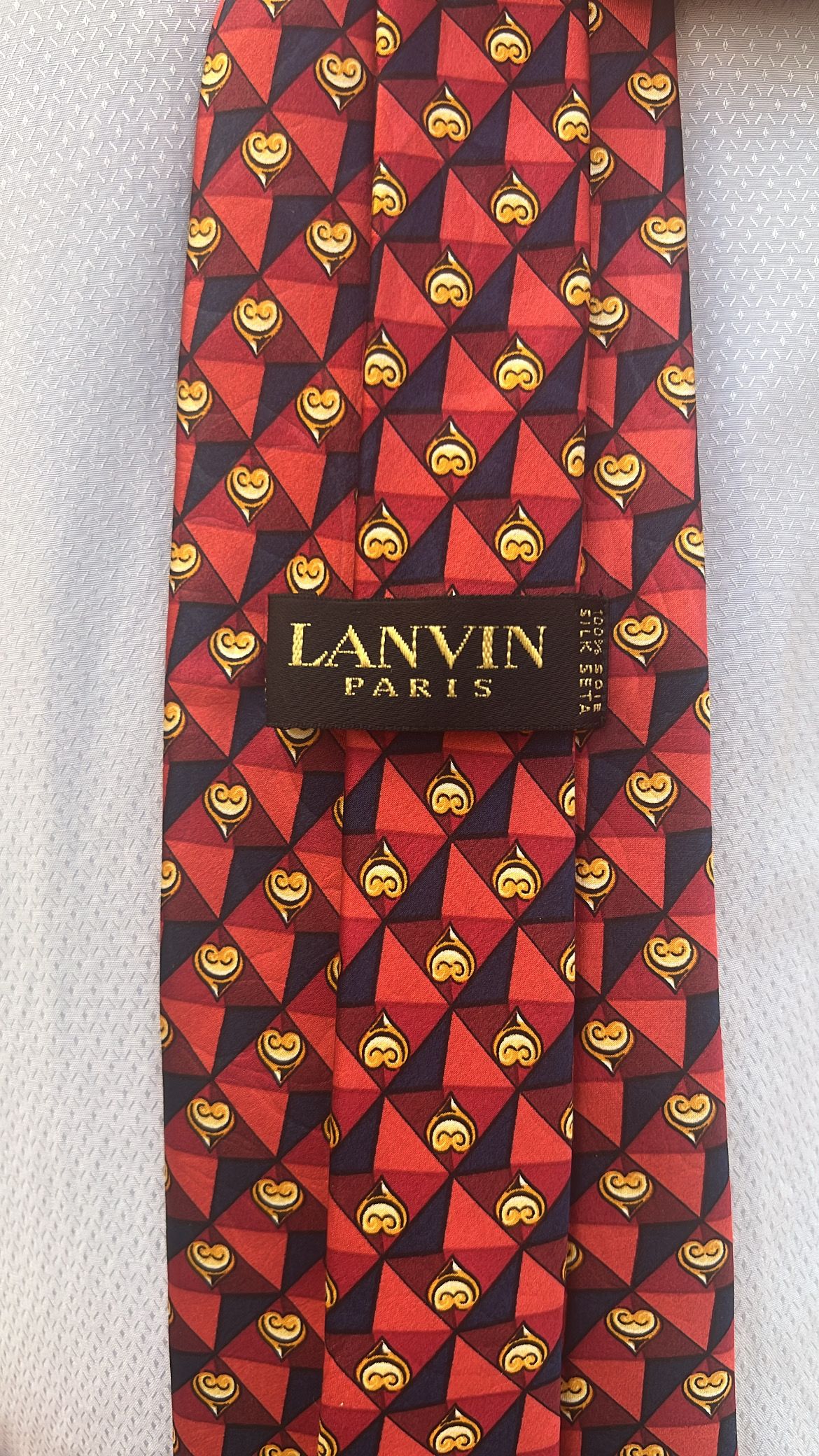  Lanvin Paris Red Geometric Silk Tie_2