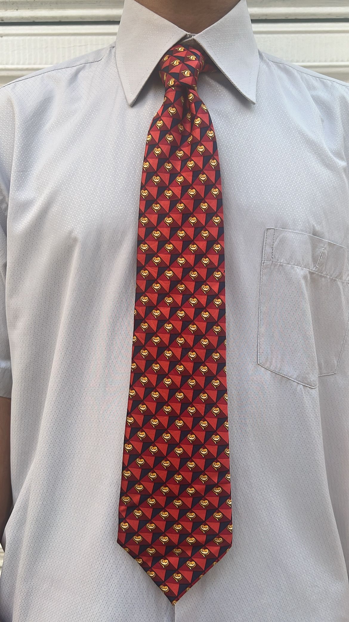  Lanvin Paris Red Geometric Silk Tie_1