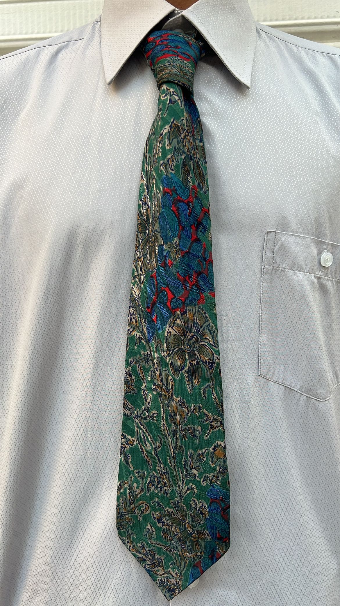 Green & Blue Botanical Pattern Tie_1