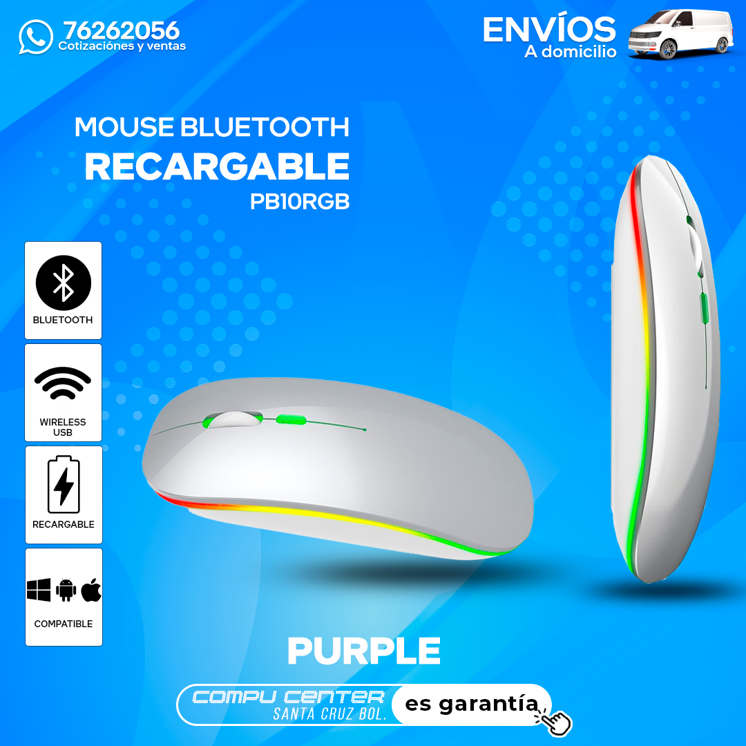 PURPLE PB10RGB / MOUSE BLUETOOTH / RECARGABLE / WIRELESS / PLOMO_0