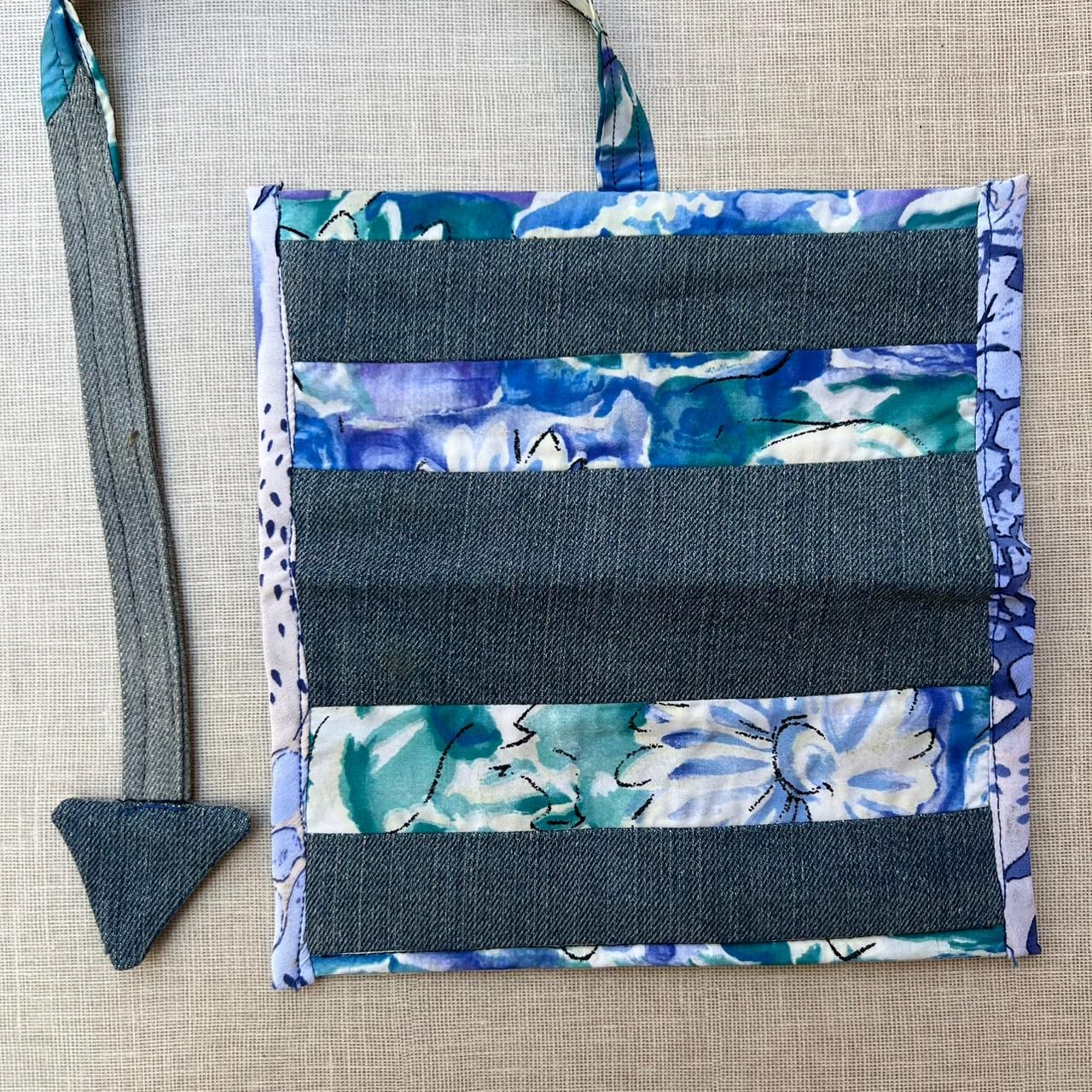 Blue Floral and Denim Handmade Tobacco Pouch_2