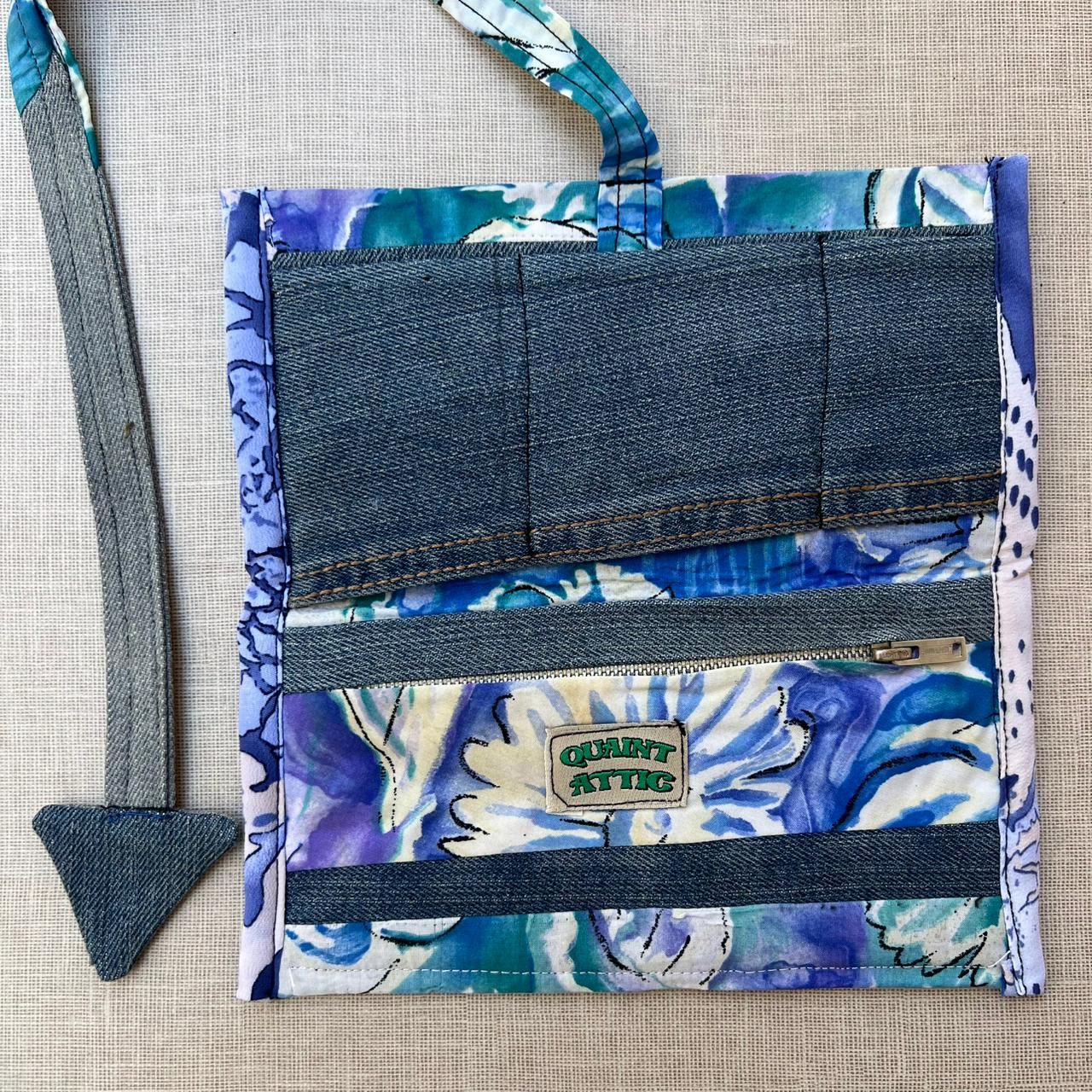 Blue Floral and Denim Handmade Tobacco Pouch_1