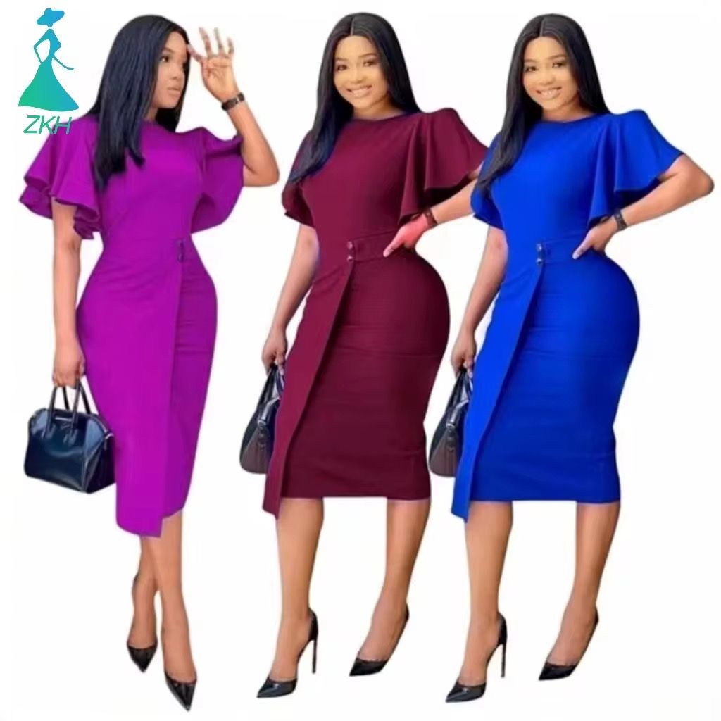 D8265 2022 Breathable Fashion Women Clothing Casual Career Solid Color Plus Size Dress Elegant Casual Dresses ★ ★ 4.9 (77) • 315 sold_0