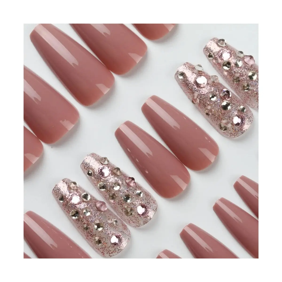 SET DE UÑAS 30 U GOMA Y STICK ROSA/PLATA CARITA (6936505103547)_0