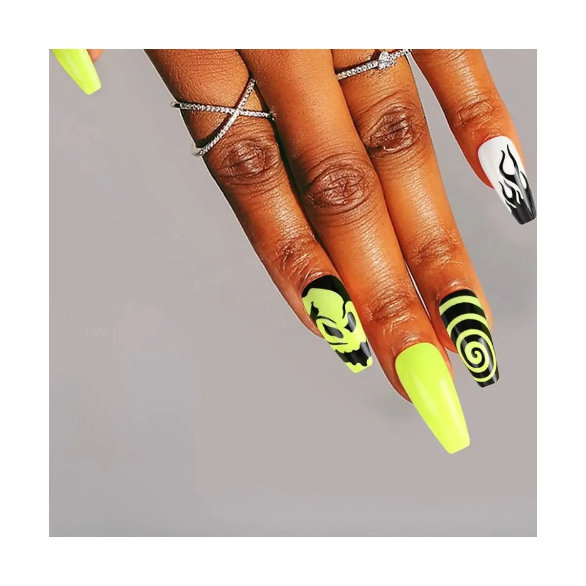 SET DE UÑAS 30 U GOMA Y STICK HALLOW VERDE/BLANCO (6936505105237)_1