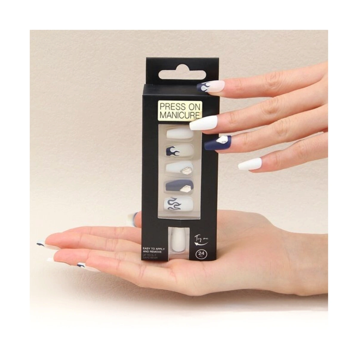 SET DE UÑAS 24 U GOMA Y STICK BLANCO/AZUL/FLAMA (6936505108221)_1