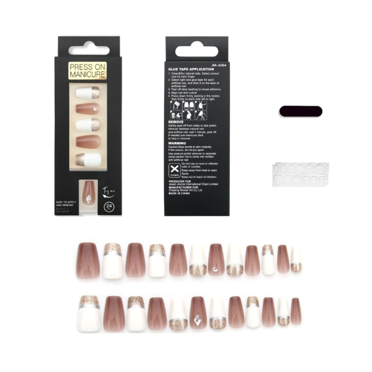 SET DE UÑAS 24 U GOMA Y STICK BLANCO PTA BRILLANTE (6936505108238)_0