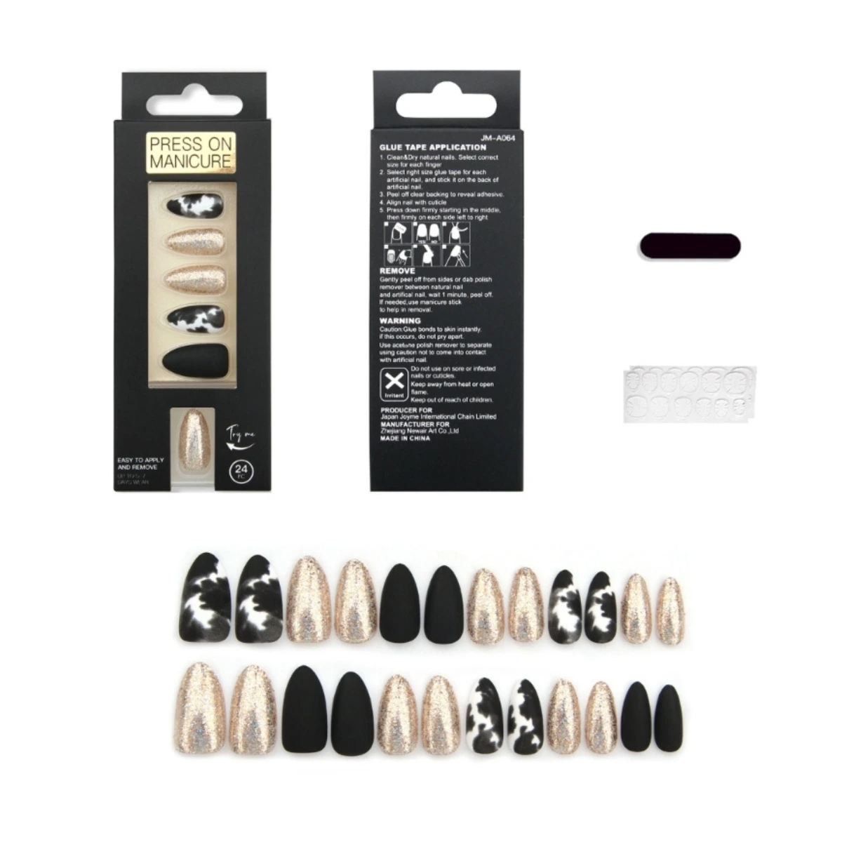 SET DE UÑAS 24 GOMA Y STICK NEGRO/ESCARCHA (6936505108320)_0
