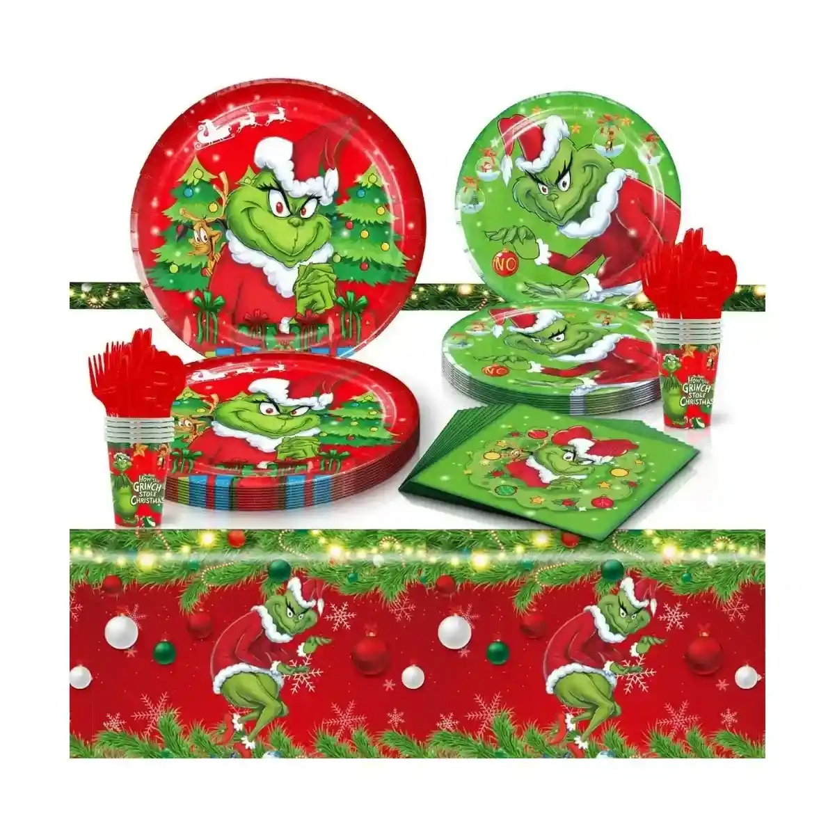 SET DE 10 PLATOS Y VASOS DESECHABLE PARA NAVIDAD 81 PZAS_1