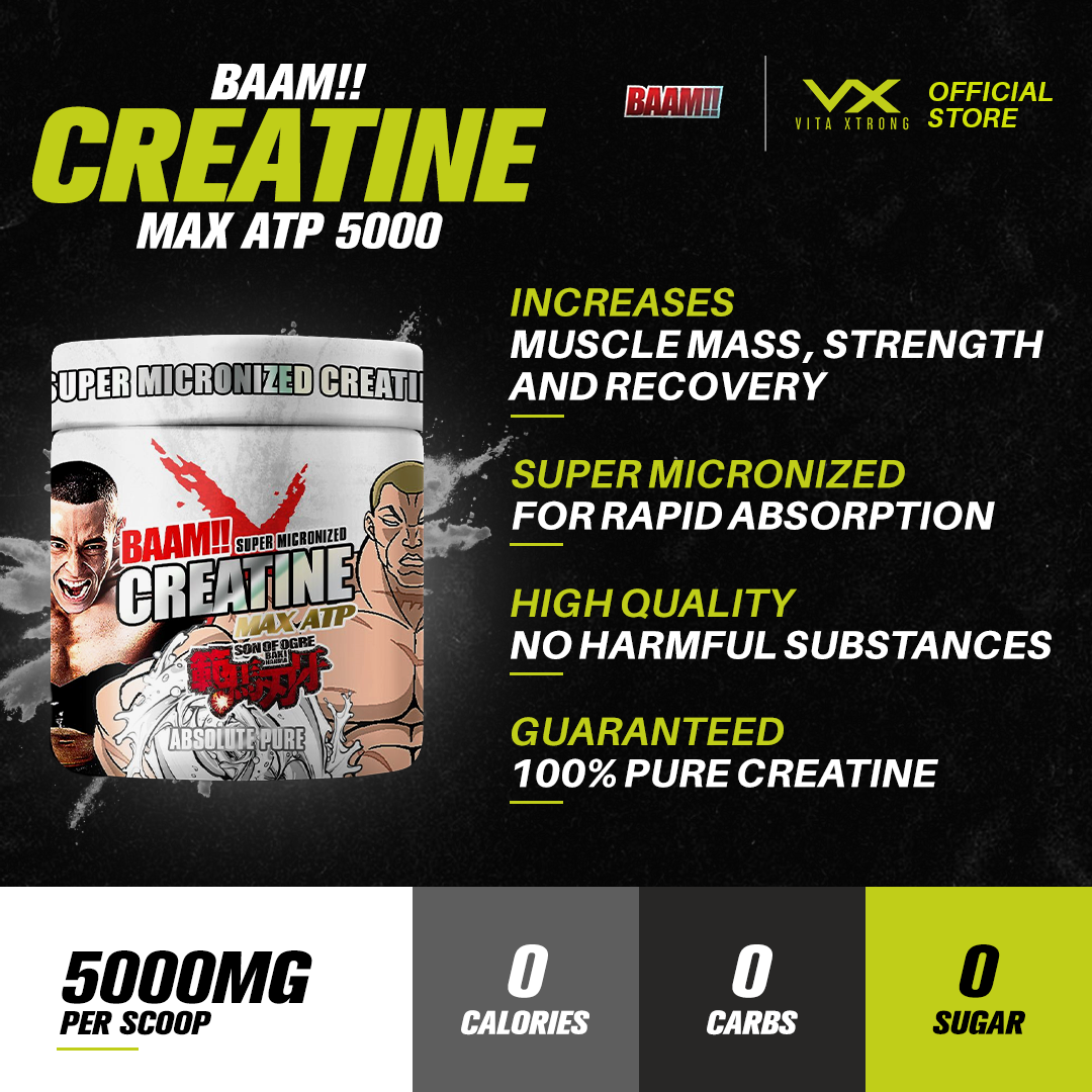 BAAM!! Creatine Monohydrate MAX ATP 500 300G (60 Servings) | Super Micronized Powder, Muscle Strenght & Recovery_1