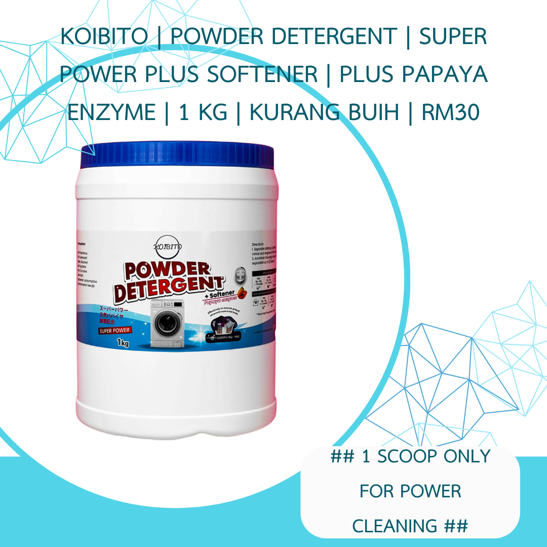 KOIBITO | Powder Detergent | Super Power Plus Softener | Plus Papaya Enzyme | 1 Kg | Kurang Buih | RM30_0