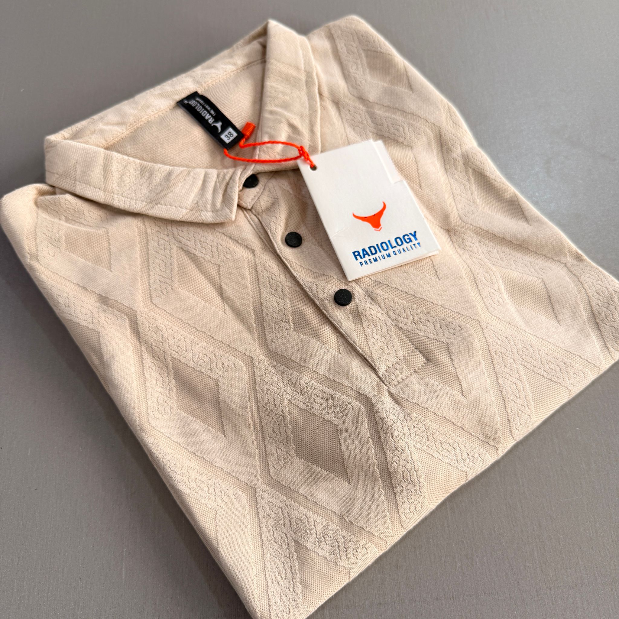 RADIOLOGY PLAIN PATTERNED POLO SHIRT - BEACH SAND_1