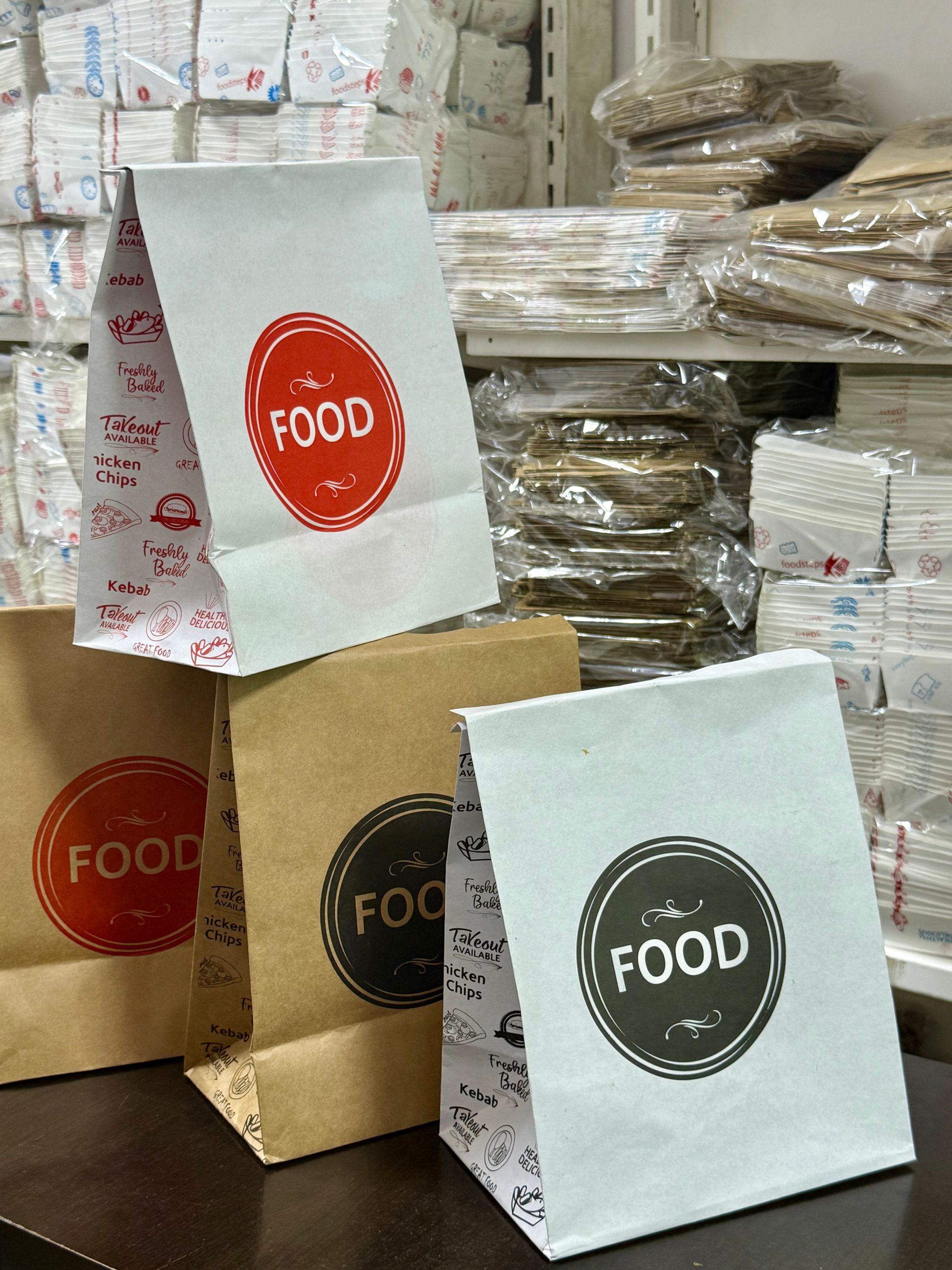 DELIVERY TAKEOUT BAGS - GENERIC DESIGN / “FOOD TO GO” BROWN & RED - 2 SIZES _2