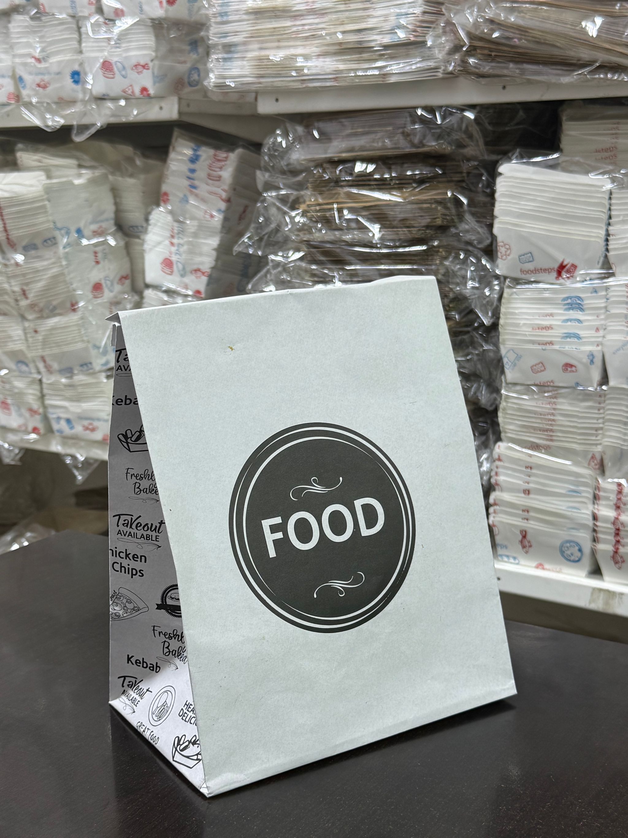 DELIVERY TAKEOUT BAGS - GENERIC DESIGN / “FOOD TO GO” WHITE & BLACK  - 2 SIZES _3