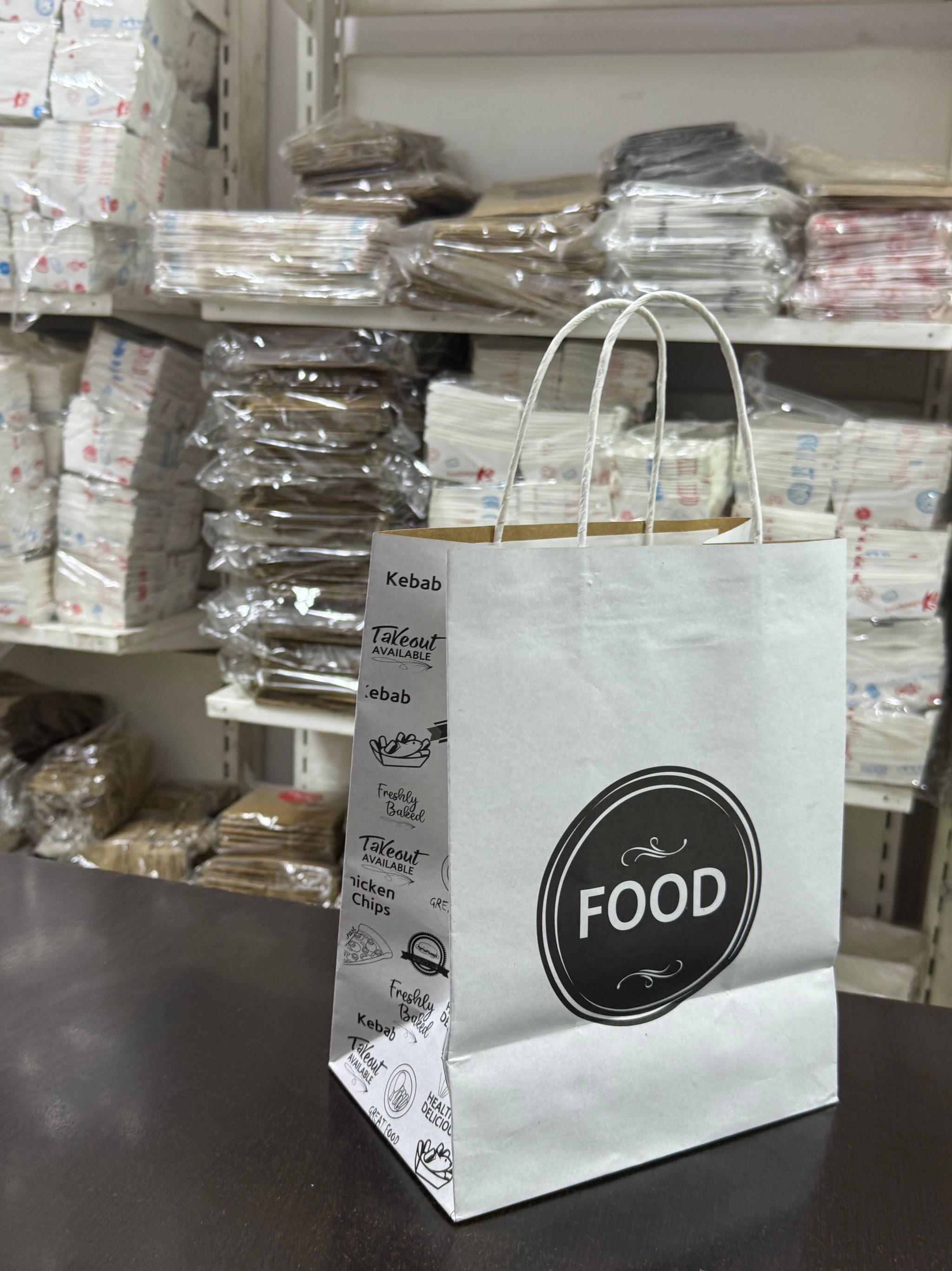 DELIVERY CARRIER BAGS - GENERIC DESIGN / “FOOD TO GO” WHITE & BLACK  - 2 SIZES ( WITH HANDLES)_2