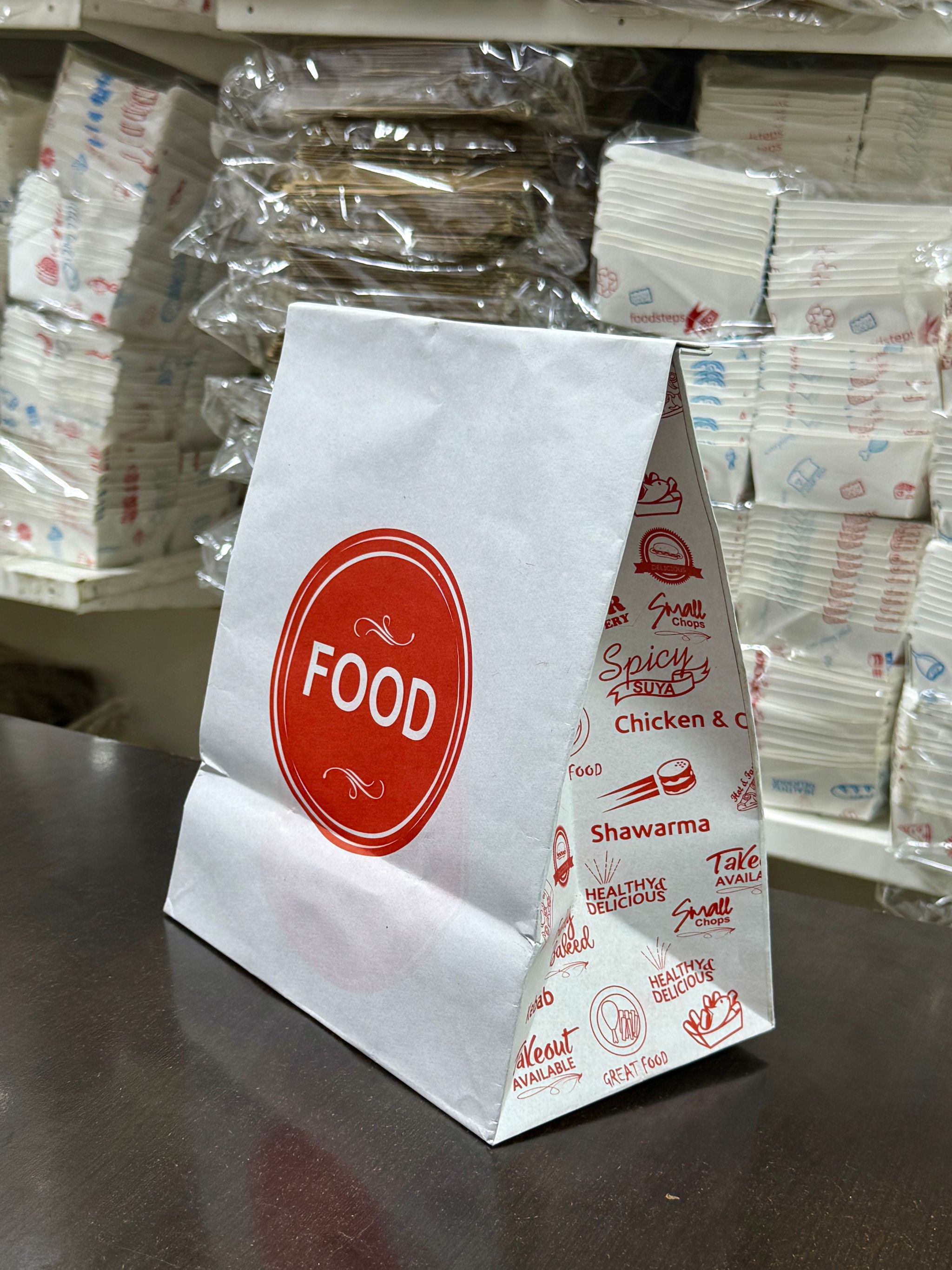 DELIVERY TAKEOUT BAGS - GENERIC DESIGN / “FOOD TO GO” WHITE & RED - 2 SIZES _3