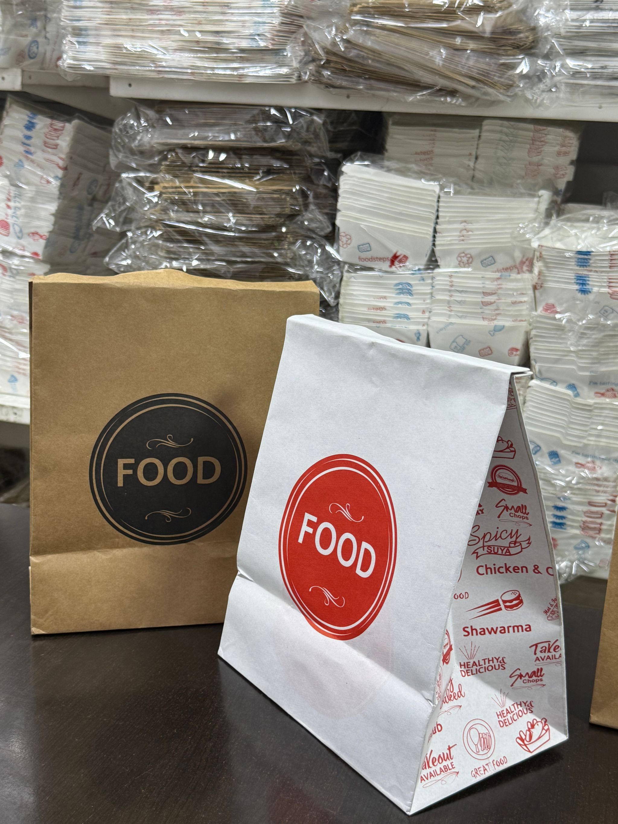 DELIVERY TAKEOUT BAGS - GENERIC DESIGN / “FOOD TO GO” WHITE & RED - 2 SIZES _2