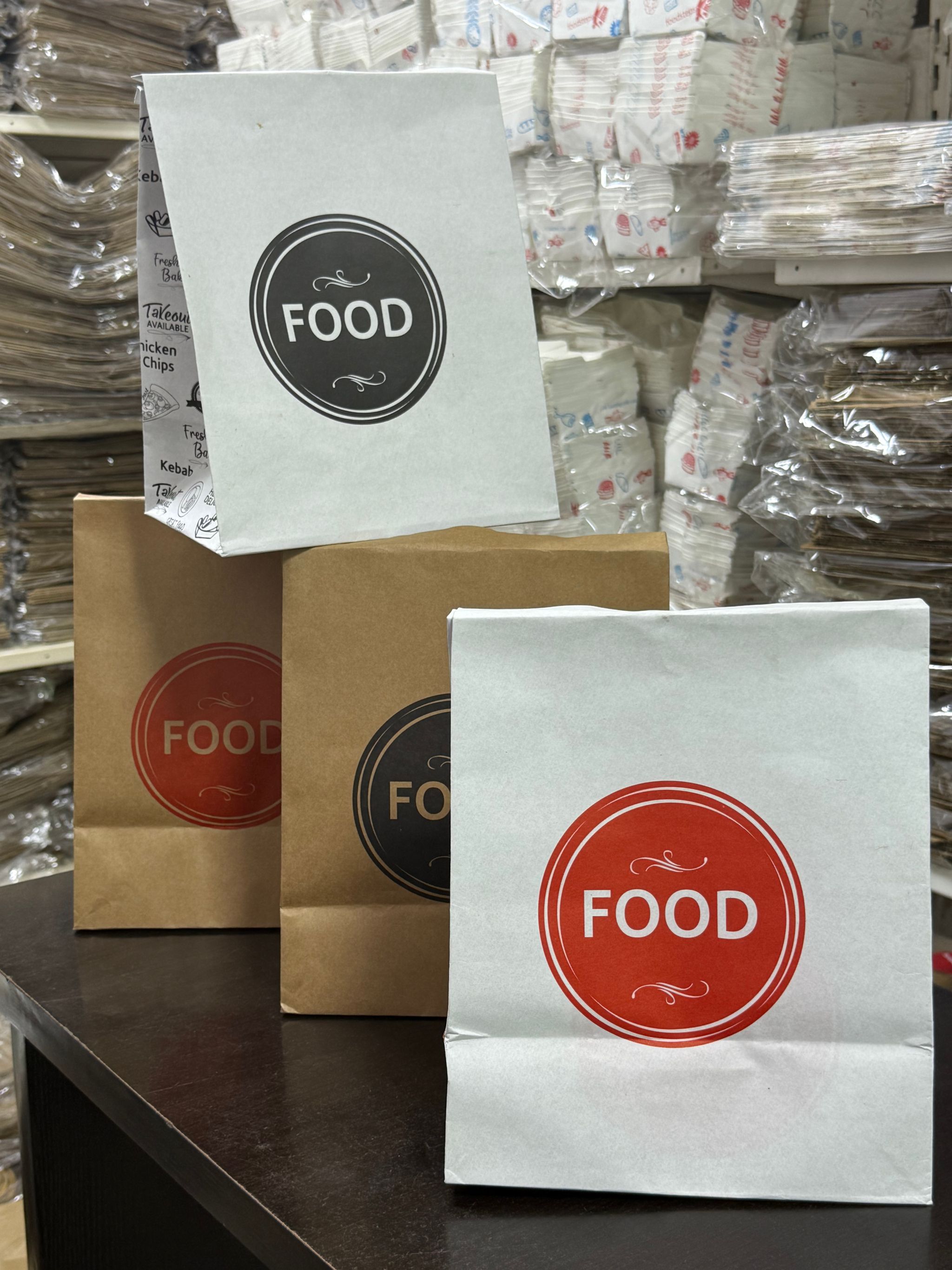 DELIVERY TAKEOUT BAGS - GENERIC DESIGN / “FOOD TO GO” WHITE & RED - 2 SIZES _1