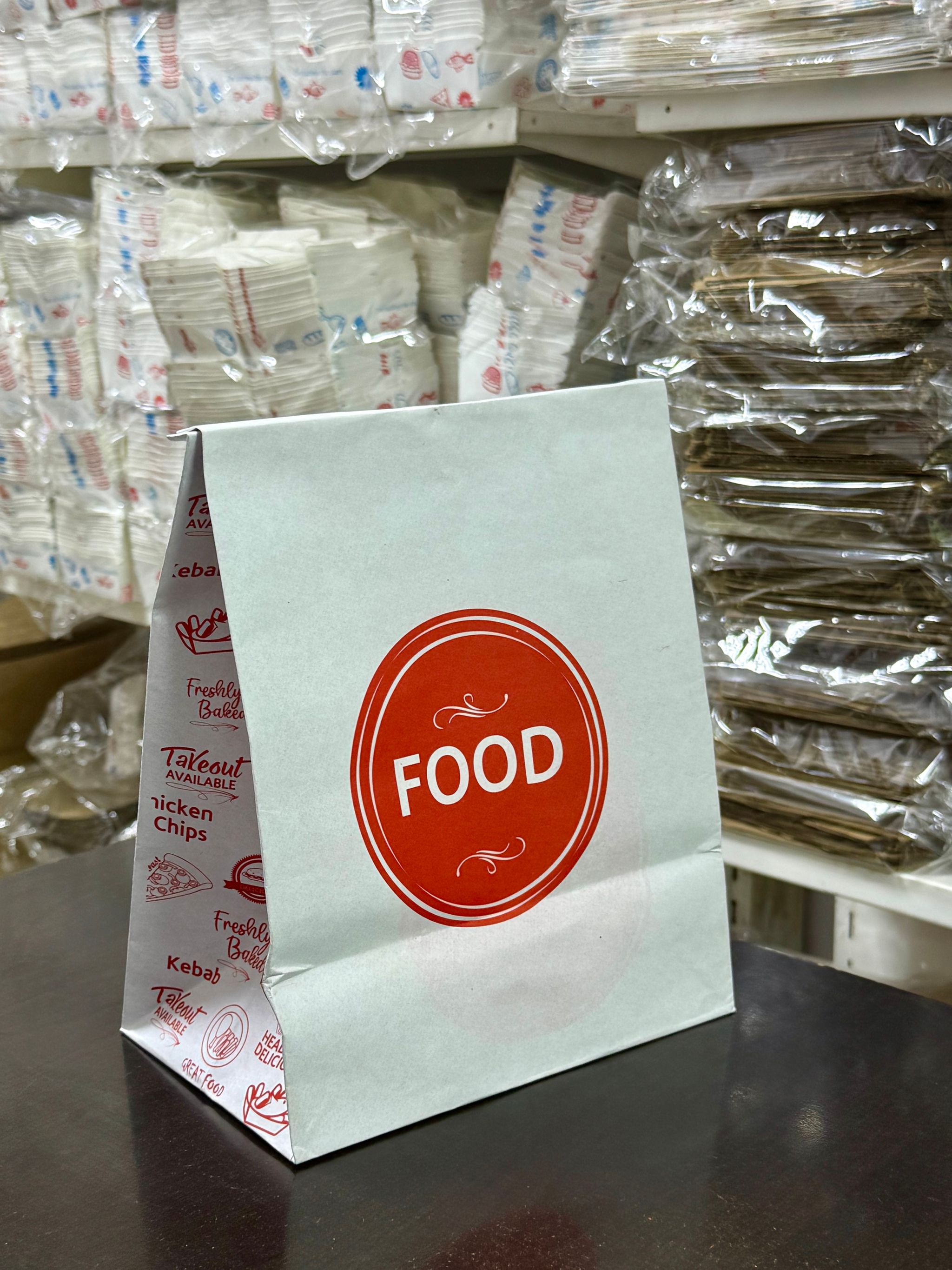 DELIVERY TAKEOUT BAGS - GENERIC DESIGN / “FOOD TO GO” WHITE & RED - 2 SIZES _4