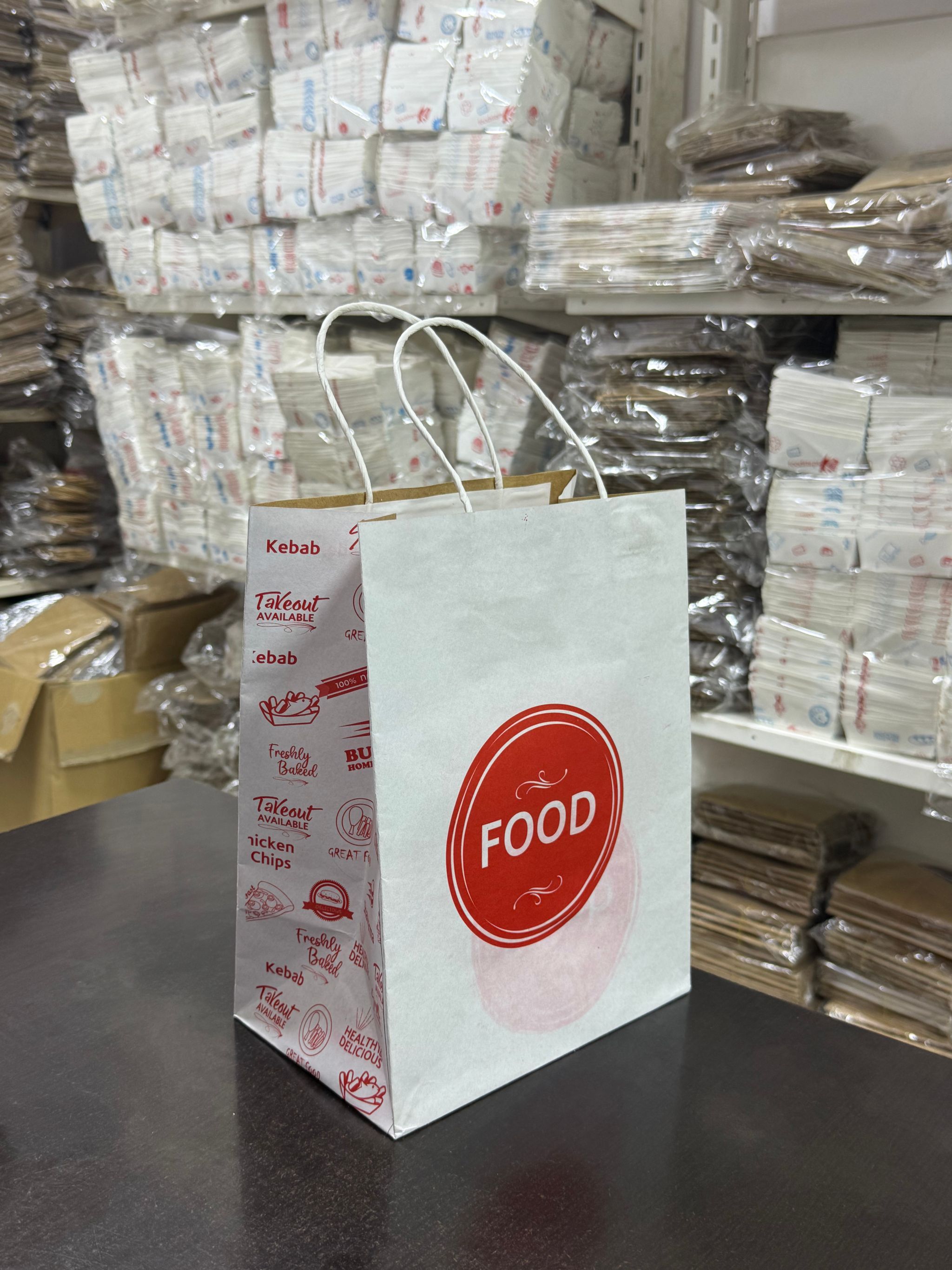 DELIVERY CARRIER BAGS - GENERIC DESIGN / “FOOD TO GO” WHITE & RED - 2 SIZES ( WITH HANDLES)_1