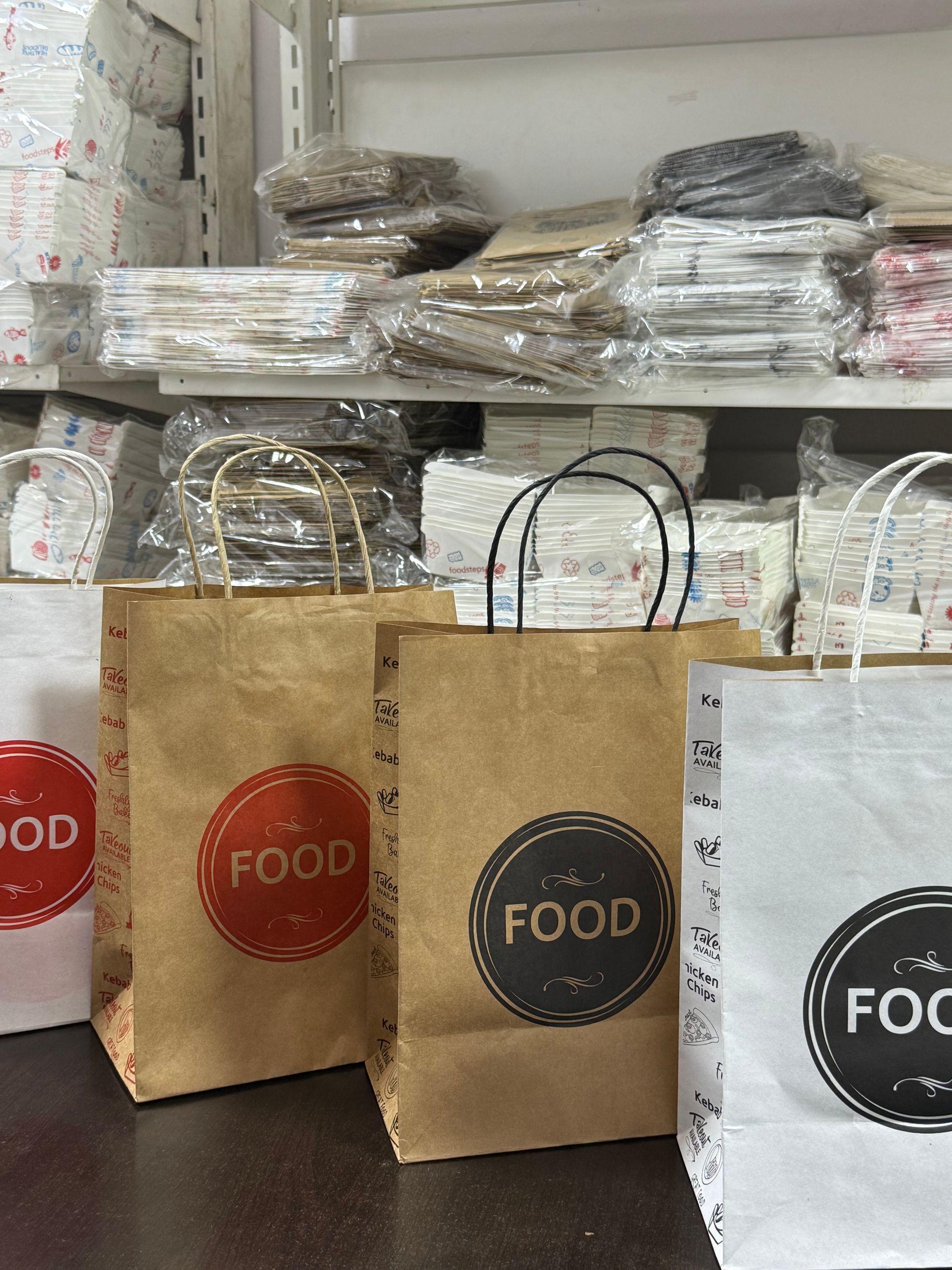 DELIVERY CARRIER BAGS - GENERIC DESIGN / “FOOD TO GO” WHITE & RED - 2 SIZES ( WITH HANDLES)_2