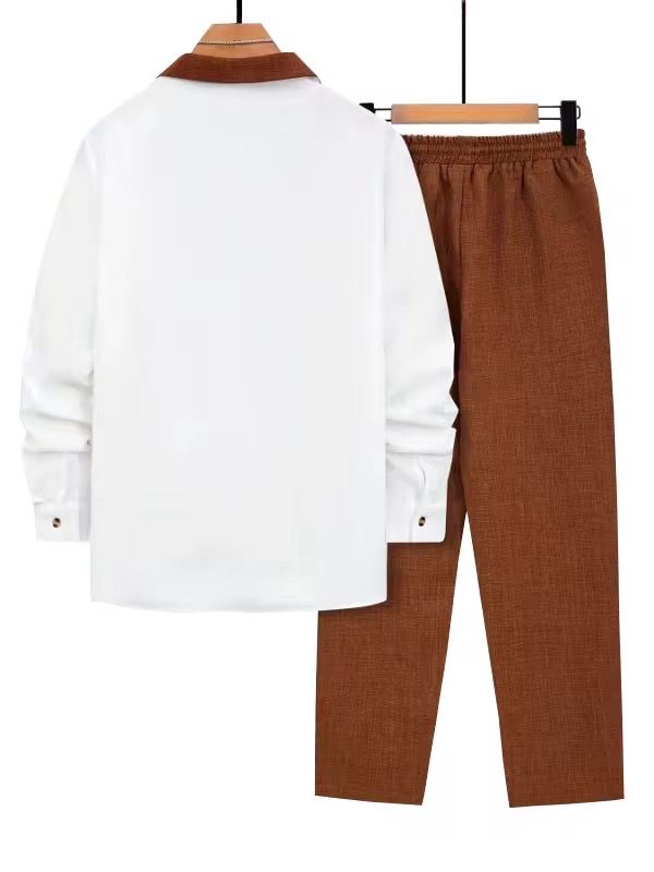 New Classic Men's 2-piece Suit.pants T-shirt.solid Color Long Sleeved Holiday Wedding. African Ethnic Style_1