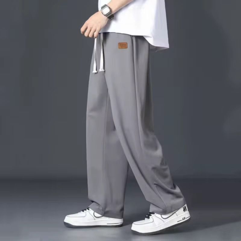 2025 New Fashion Street Summer Men's Casual Outdoor Thin Simple Loose Sportswear Ice Silk Belt Side Pocket Straight Trousers_4
