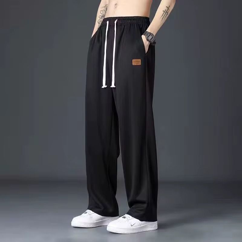 2025 New Fashion Street Summer Men's Casual Outdoor Thin Simple Loose Sportswear Ice Silk Belt Side Pocket Straight Trousers_1