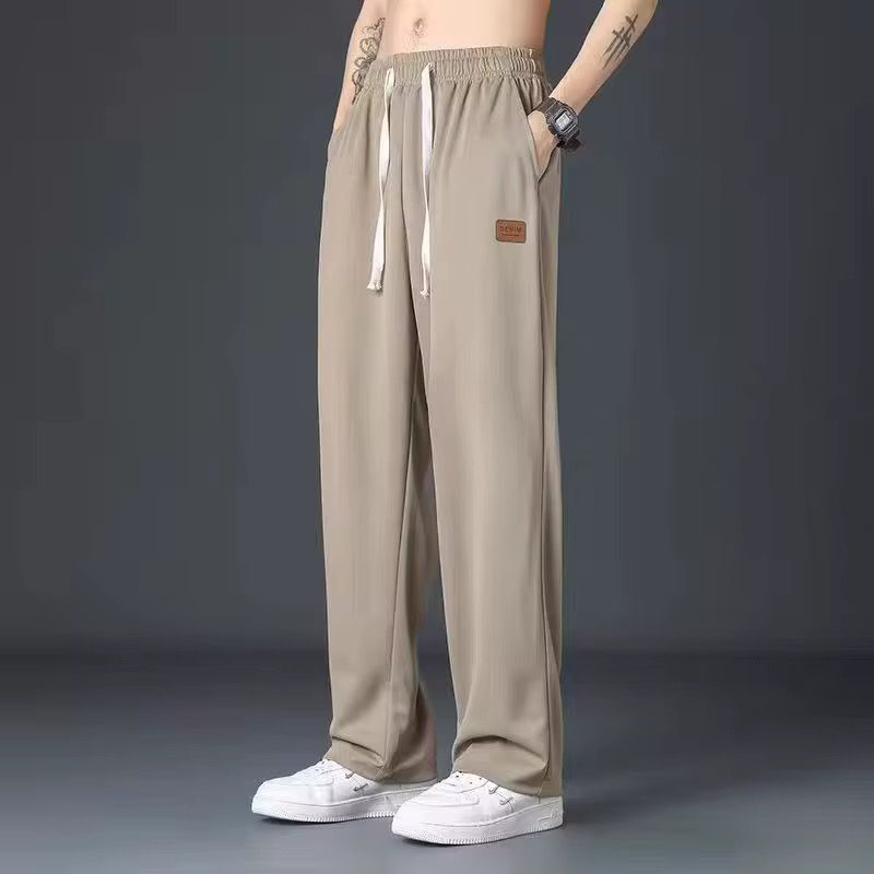 2025 New Fashion Street Summer Men's Casual Outdoor Thin Simple Loose Sportswear Ice Silk Belt Side Pocket Straight Trousers_3