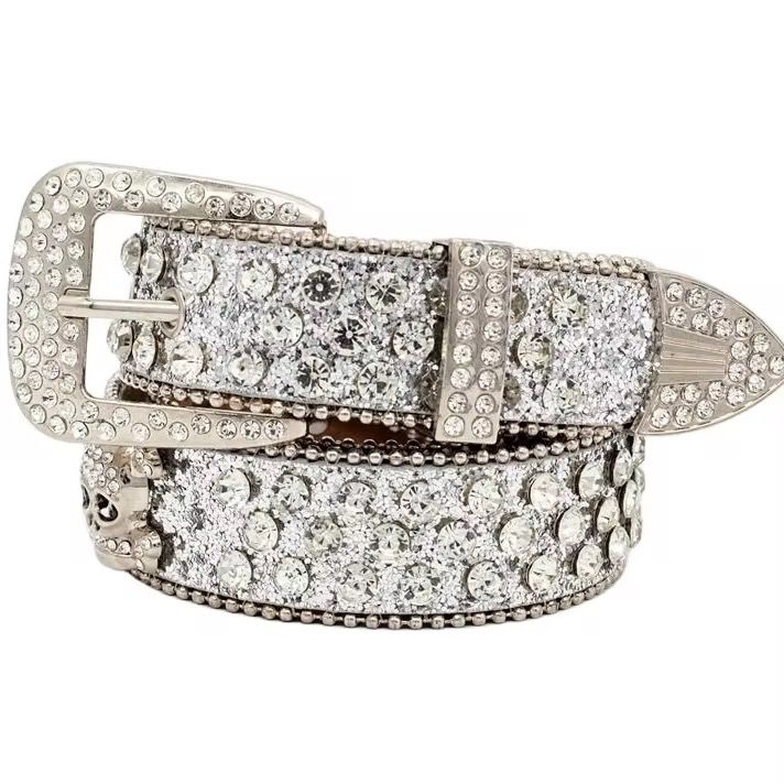 Punkrock Crystal Belts with Skull Buckle Set. Rhinestone Belt for Lady and Men Diamond PU Leather Y2K Belt_1