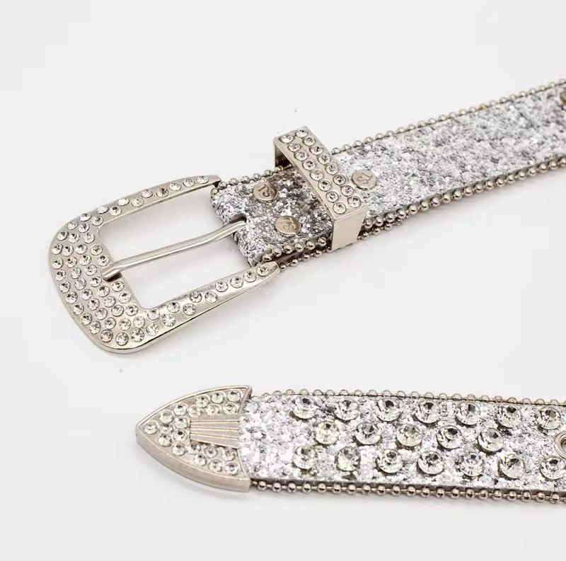 Punkrock Crystal Belts with Skull Buckle Set. Rhinestone Belt for Lady and Men Diamond PU Leather Y2K Belt_3