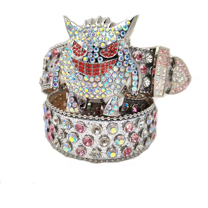 2024 New Arrivals Dark Skull Rhinestone Waistband Needle Buckle Diamond Hip-hop Decorative Belt for Women_1