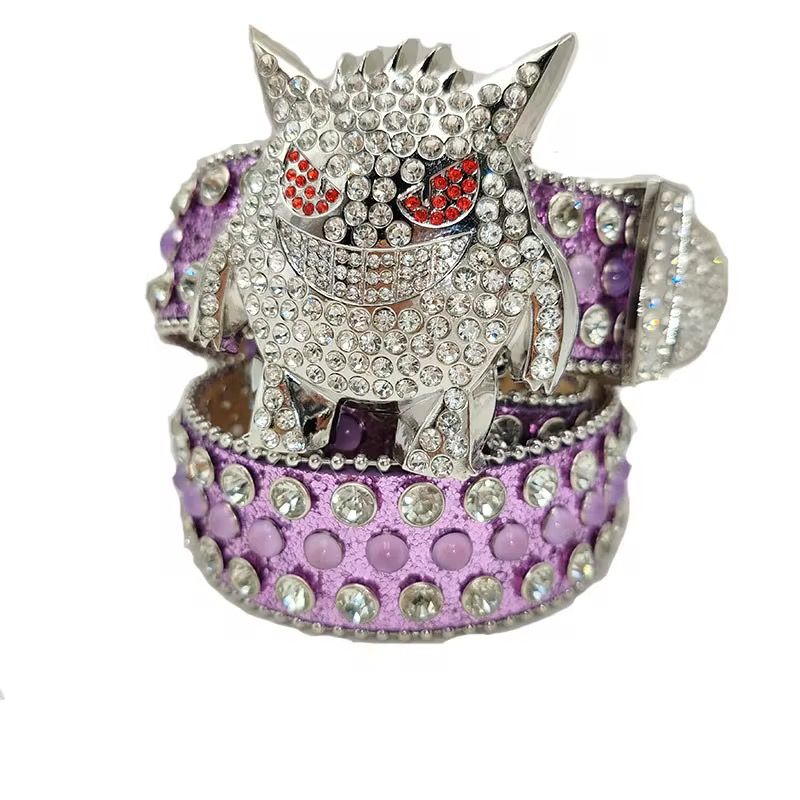 2024 New Arrivals Dark Skull Rhinestone Waistband Needle Buckle Diamond Hip-hop Decorative Belt for Women_2